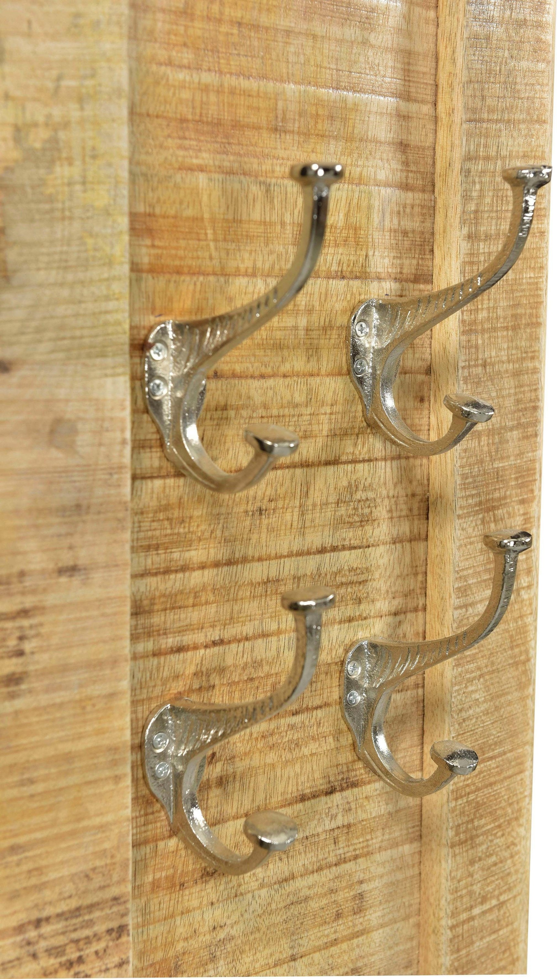 SIT Panneau de vestiaire »Denver aus Mangoholz mit 4 Doppelhaken & rustikalem Look« Porte-manteau mural gain de place avec 4 crochets doubles pratiques