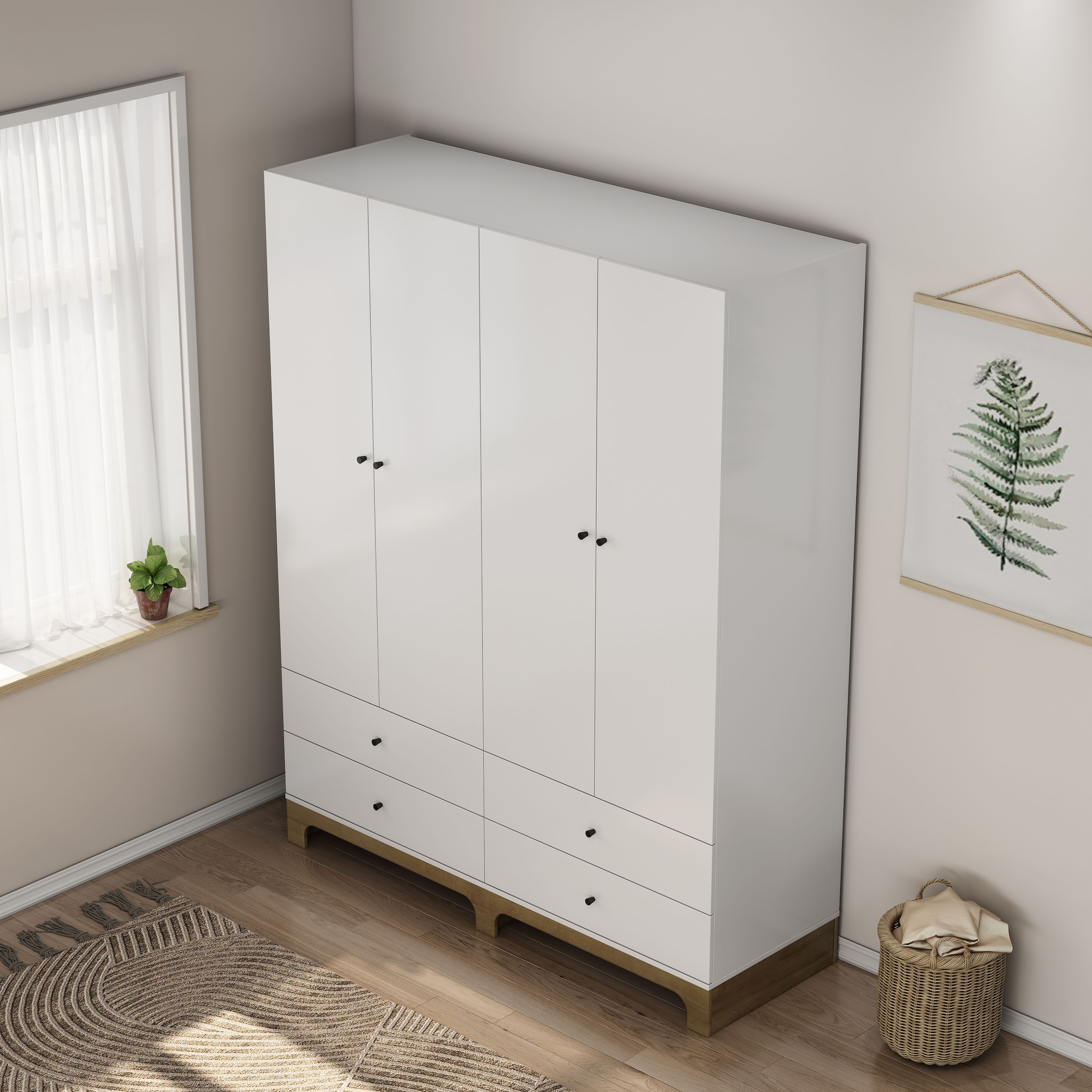 GOODproduct Kleiderschrank »Oslo Schlafzimmerschrank Garderobe weiss Landhaus« Schlafzimmerschrank mit 4 Türen und 4 Schubladen, Breite 160cm