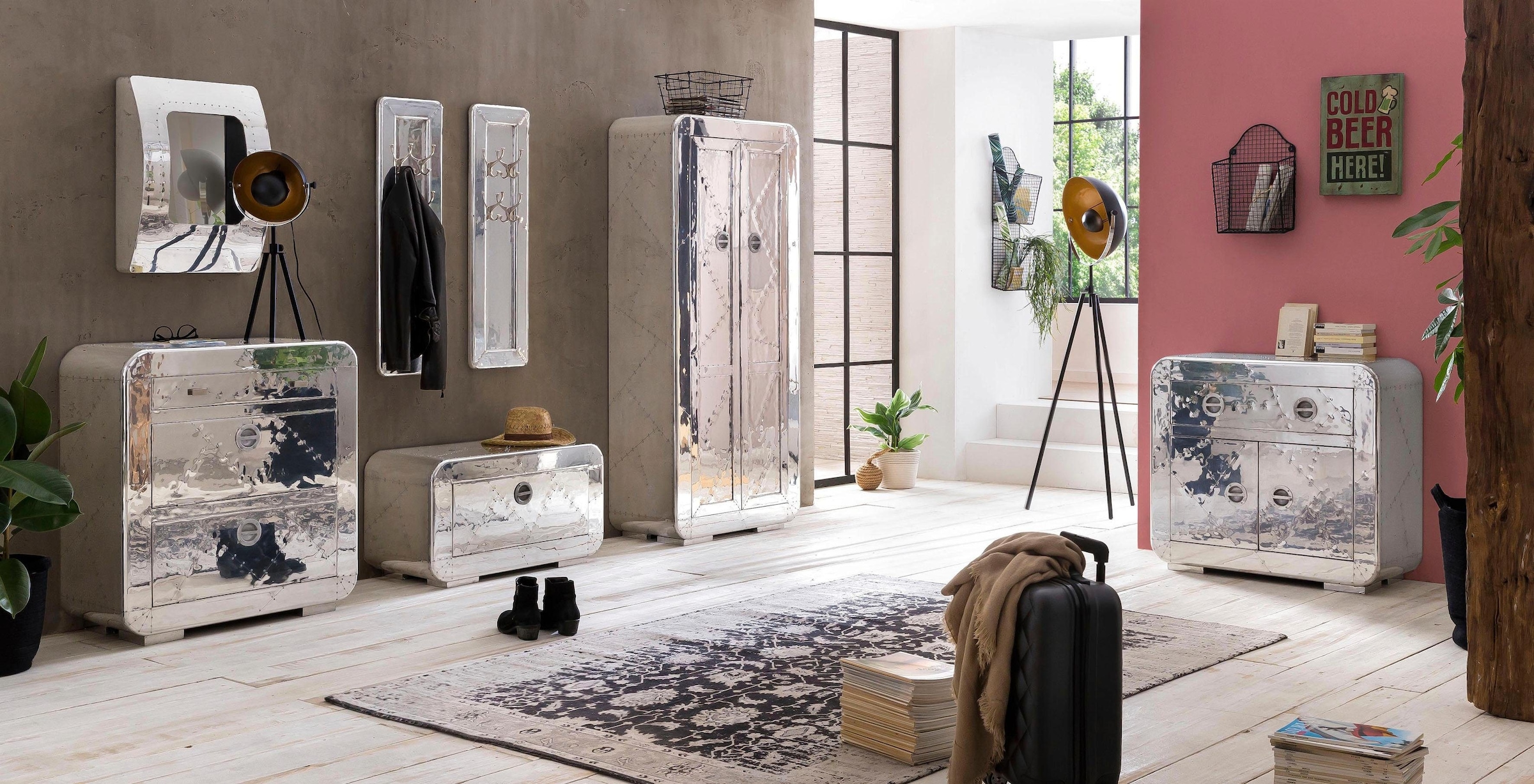SIT Panneau de vestiaire »Airman  mit 4 Doppelhaken im Aluminium-Look« Look aluminium futuriste avec vis décoratives