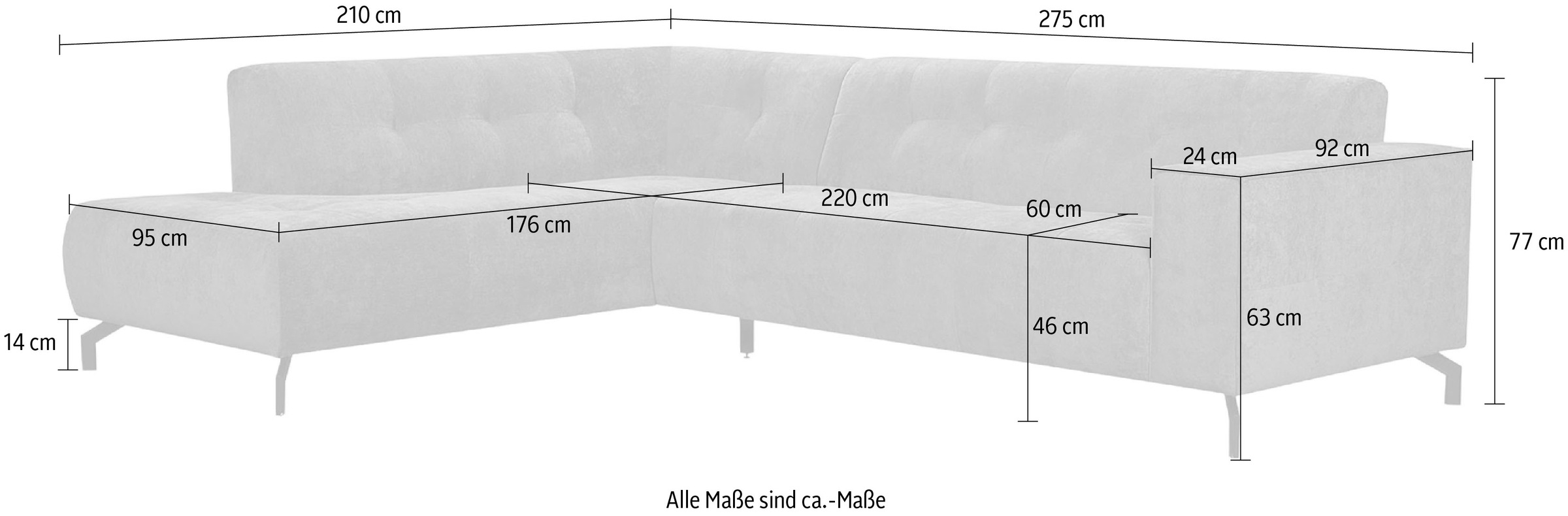 GOODproduct Canapé d'angle »NEW Lorcan« Chenille Bezug, Breite 275 cm, Metallfüsse