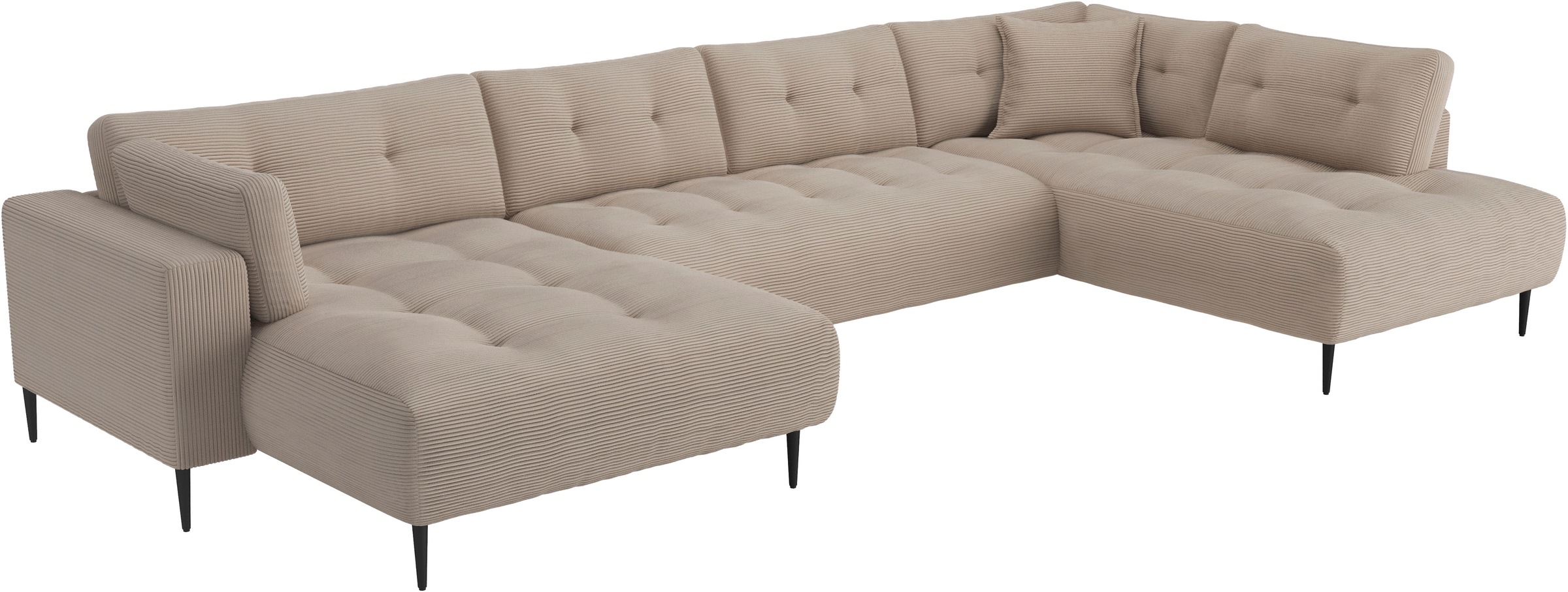 Trends by HG Paysage de salon »Leo U-Form, XXL-Sofa / Couch mit bequemer Polsterung & Zierkissen« Sofa mit mittelfesten Sitzkomfort, edle Steppung & Metallfüsse, Cord