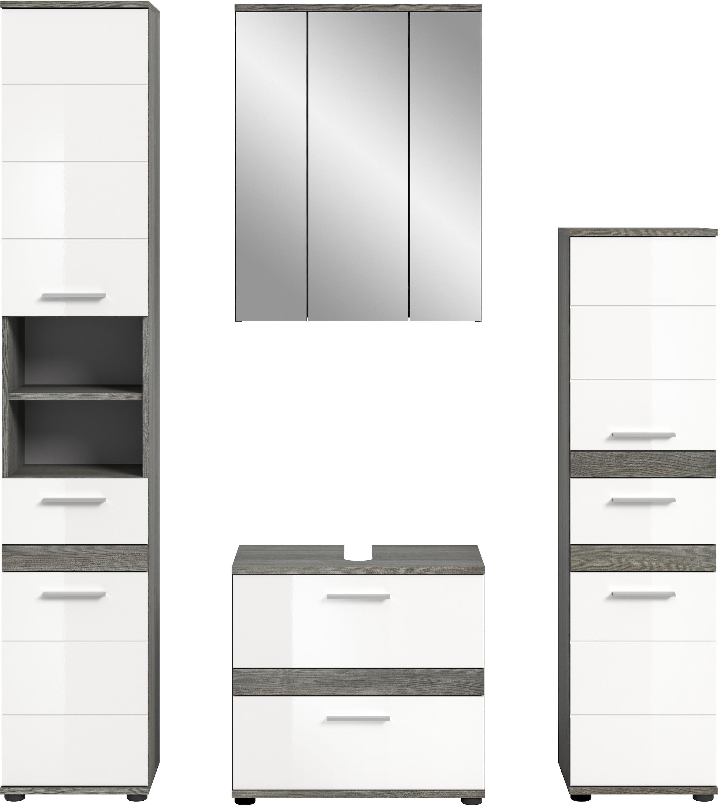 welltime Badmöbel-Set »LUCCA, 4-teilig, TOPSELLER!, MDF Hochglanzfront, bestehend aus:« Set, 4 Stk. tlg.