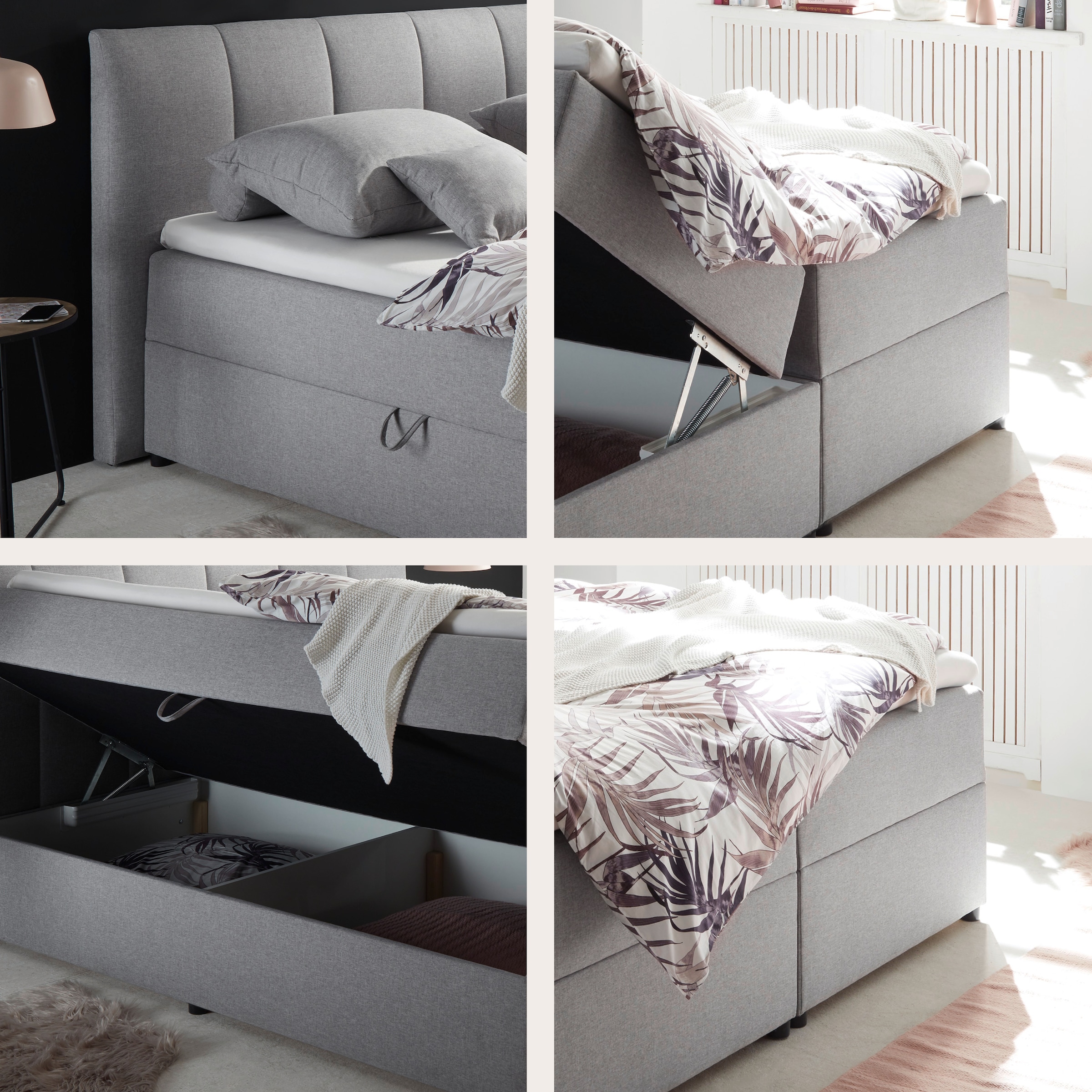 ED EXCITING DESIGN Boxbett »GRANADA, Polsterbett mit Bettkasten und Taschenfederkernmatratze H3« mit Komfortschaum-Topper, Webstoff-Bezug, Liegefläche 180x200cm