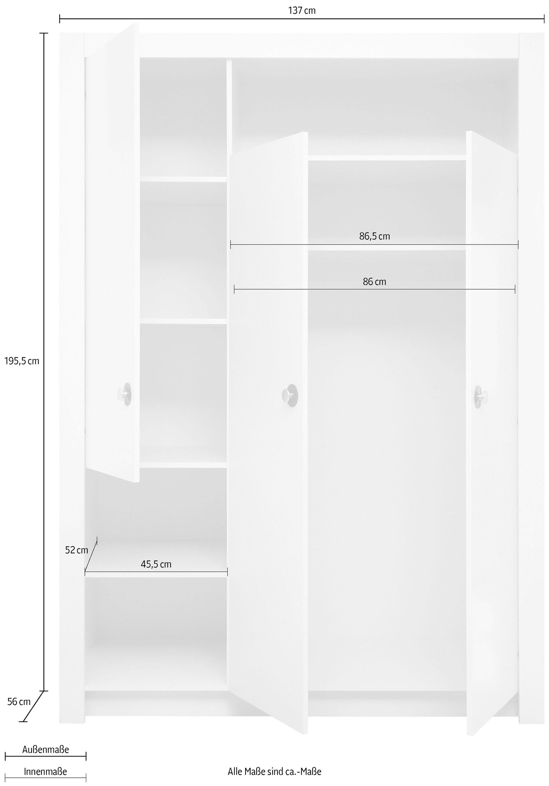 Begabino Drehtürenschrank »Paula Kinderzimmerschrank Kleiderschrank« 3-trg. Weiss, Schrank mit offenen Fächer