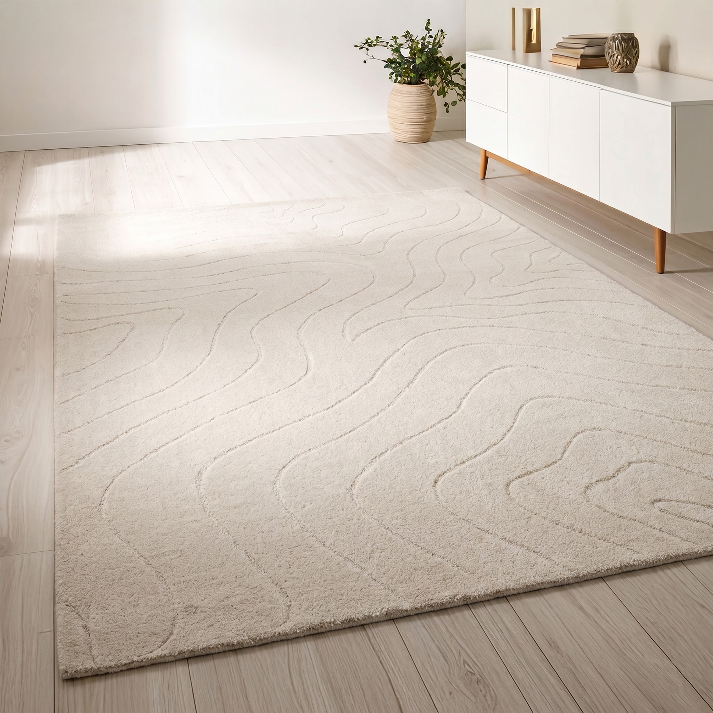LeGer Home by Lena Gercke Tapis en laine »Zarrah, mit Wellendesign, Linienmuster« Rectangulaire 14 mm Höhe laine pure, moderne, scandinave, salon, chambre, salle à manger