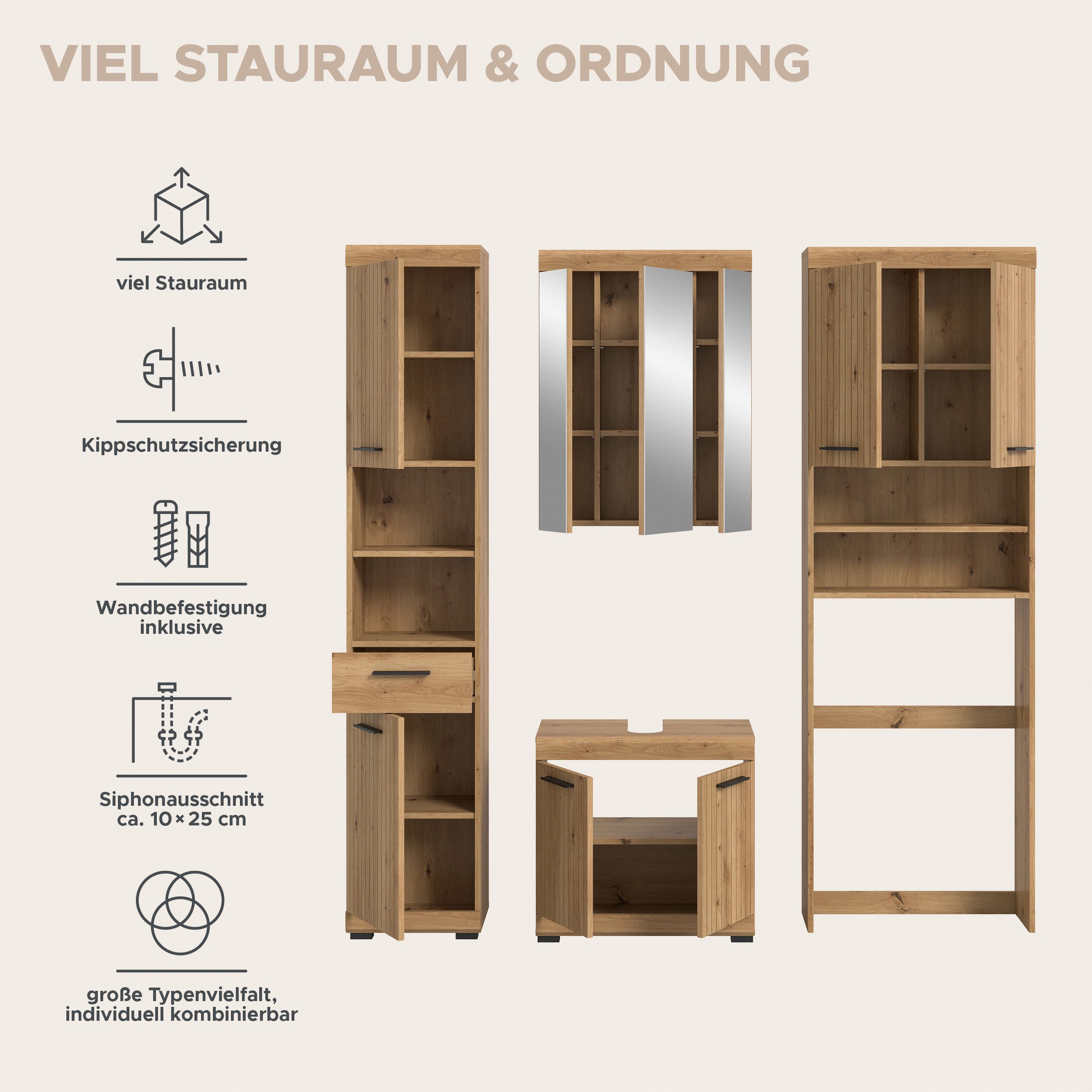 welltime Ensemble de meubles de salle de bain »SIENA, 4 teilig, bestehend aus:« Ensemble, BEST-SELLER !, 4 cuis tlg.