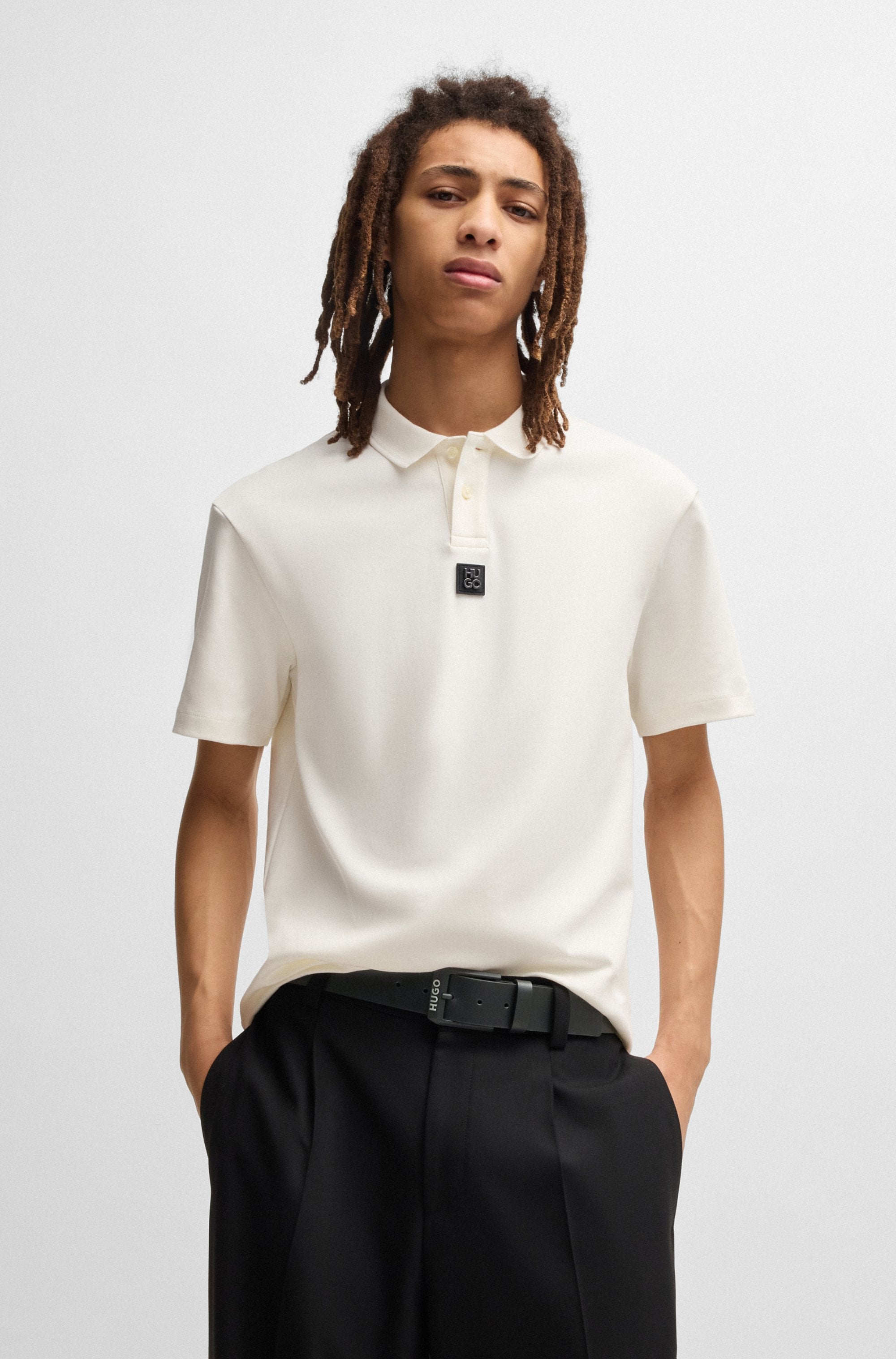 HUGO Ceinture en cuir »Gelio-B_Sz40« HUGO Markenlabel, rote Ziehnaht