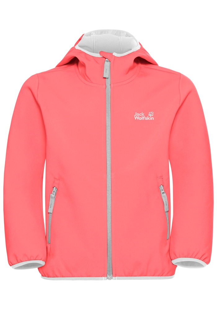 Jack Wolfskin Softshelljacke »FOURWINDS JACKET KIDS« mit Kapuze Winddicht, wasserabweisend, atmungsaktiv, Übergangsjacke für Kinder