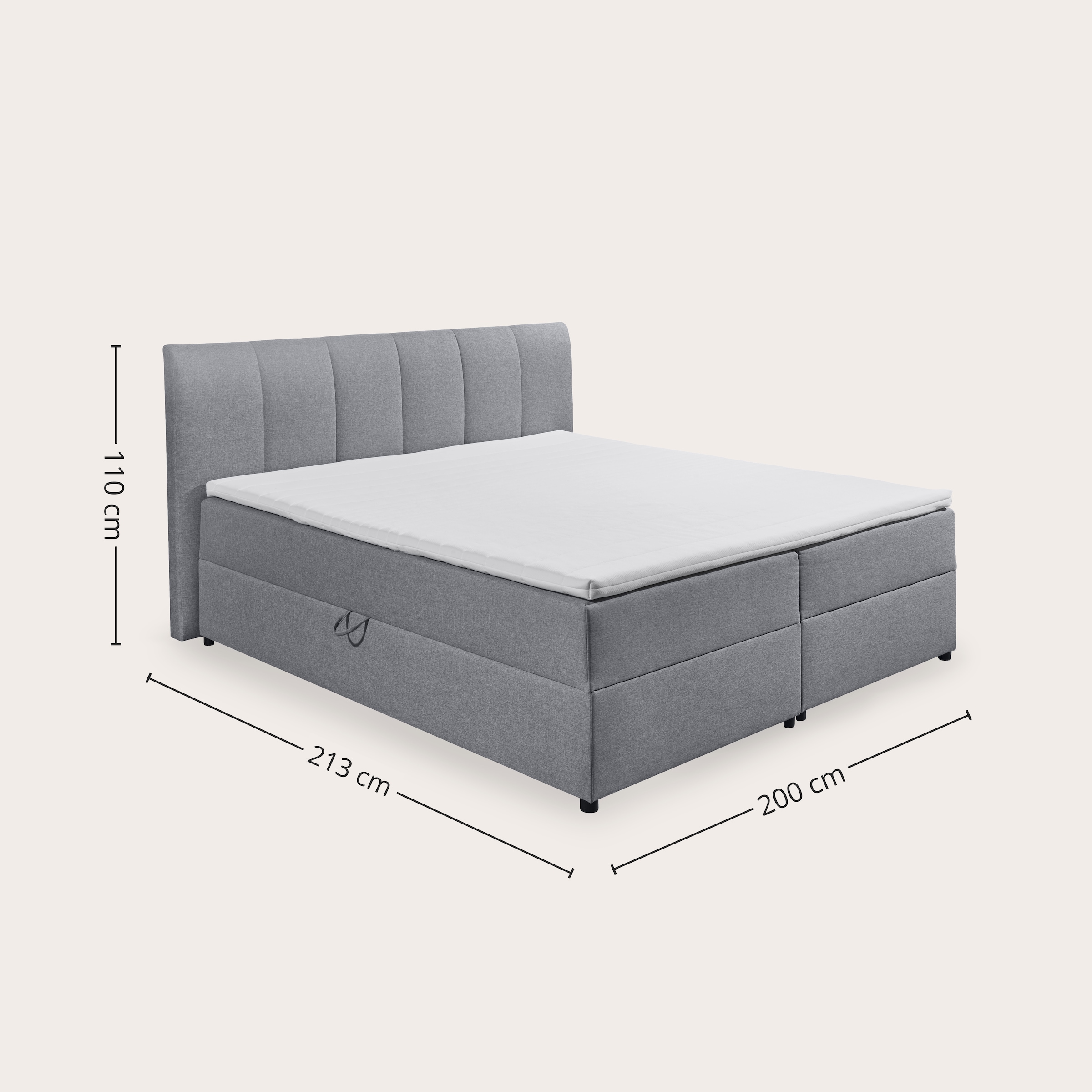 ED EXCITING DESIGN Boxbett »GRANADA, Polsterbett mit Bettkasten und Taschenfederkernmatratze H3« mit Komfortschaum-Topper, Webstoff-Bezug, Liegefläche 180x200cm