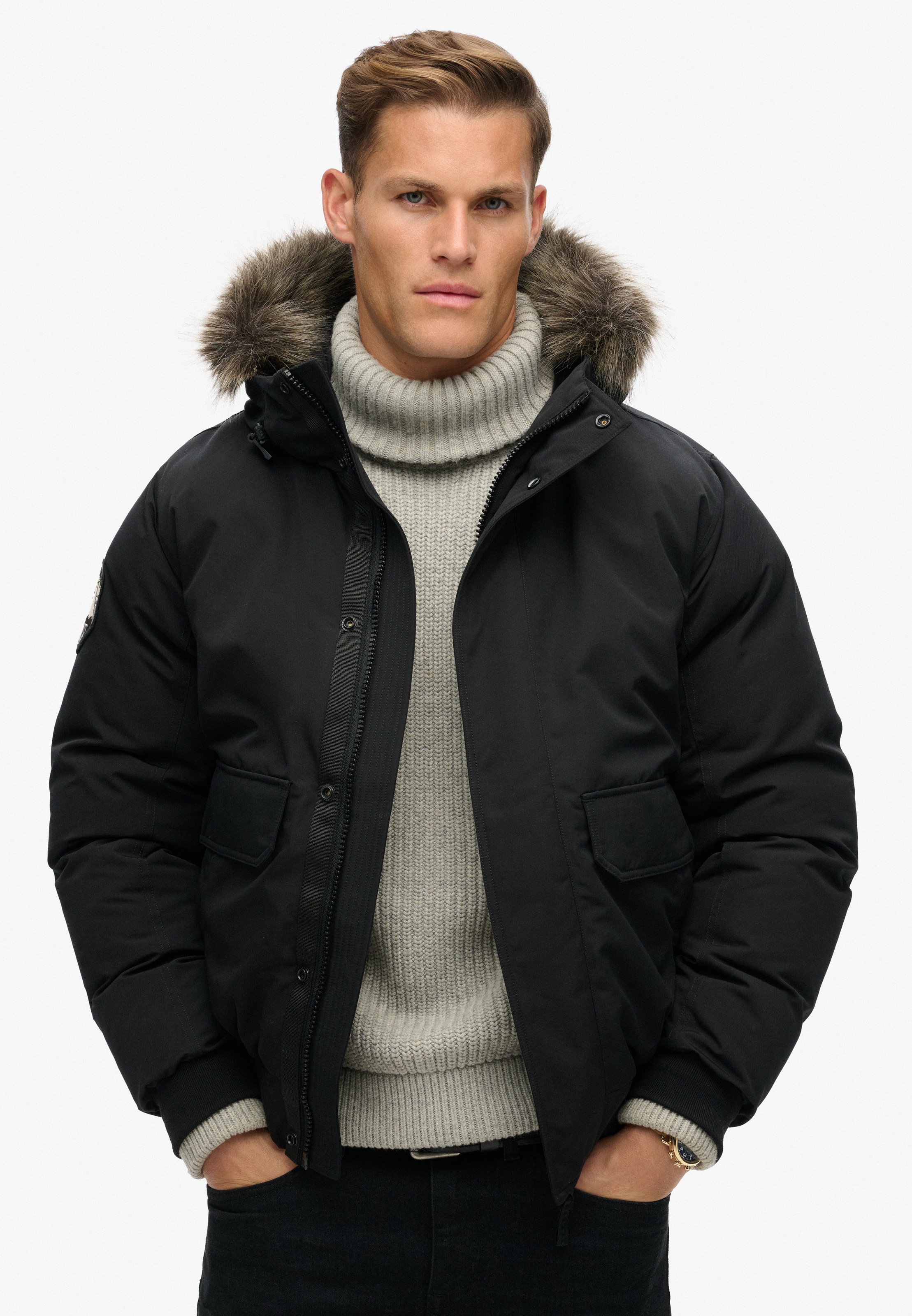 Superdry Steppjacke »EVEREST FAUX FUR BOMBER JACKET« mit Kapuze