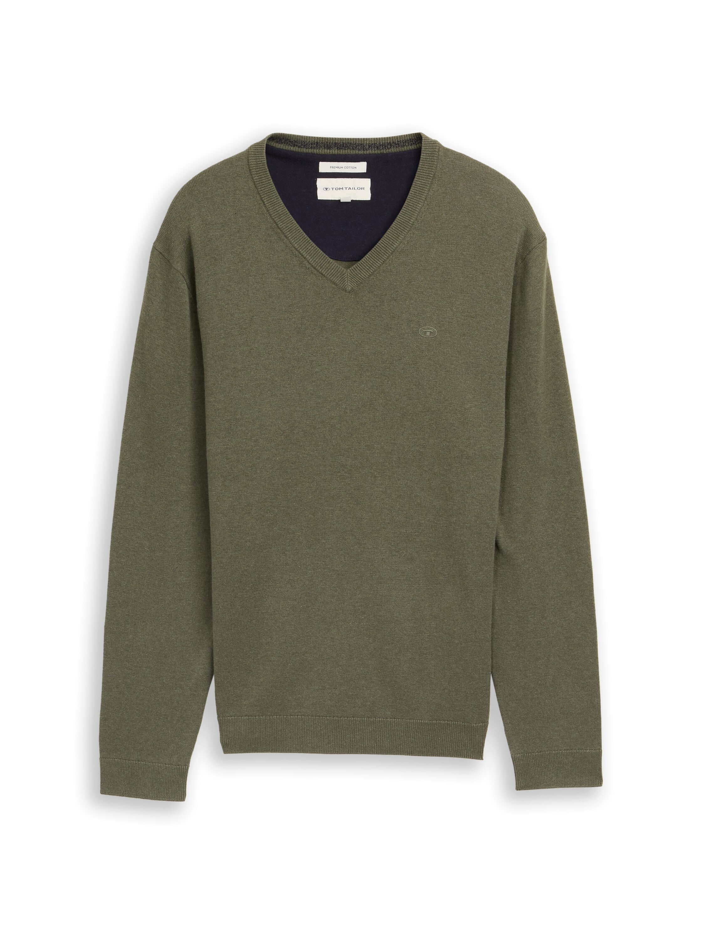 TOM TAILOR Pull col V avec petite broderie logo