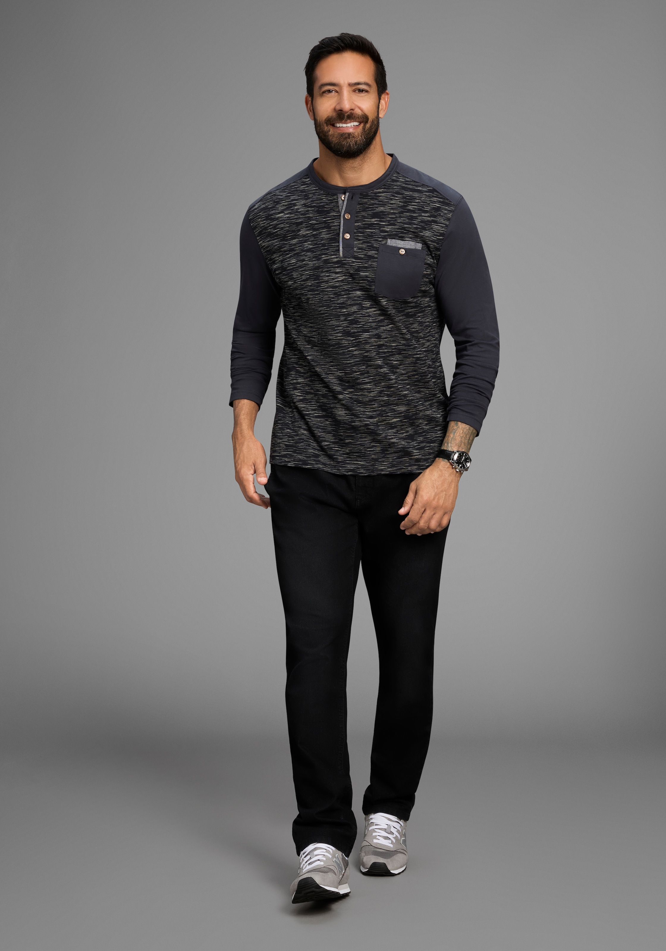 Arizona Longsleeve Langarm,  melierte Optik,  Rundhalsausschnitt mit Knopfleiste