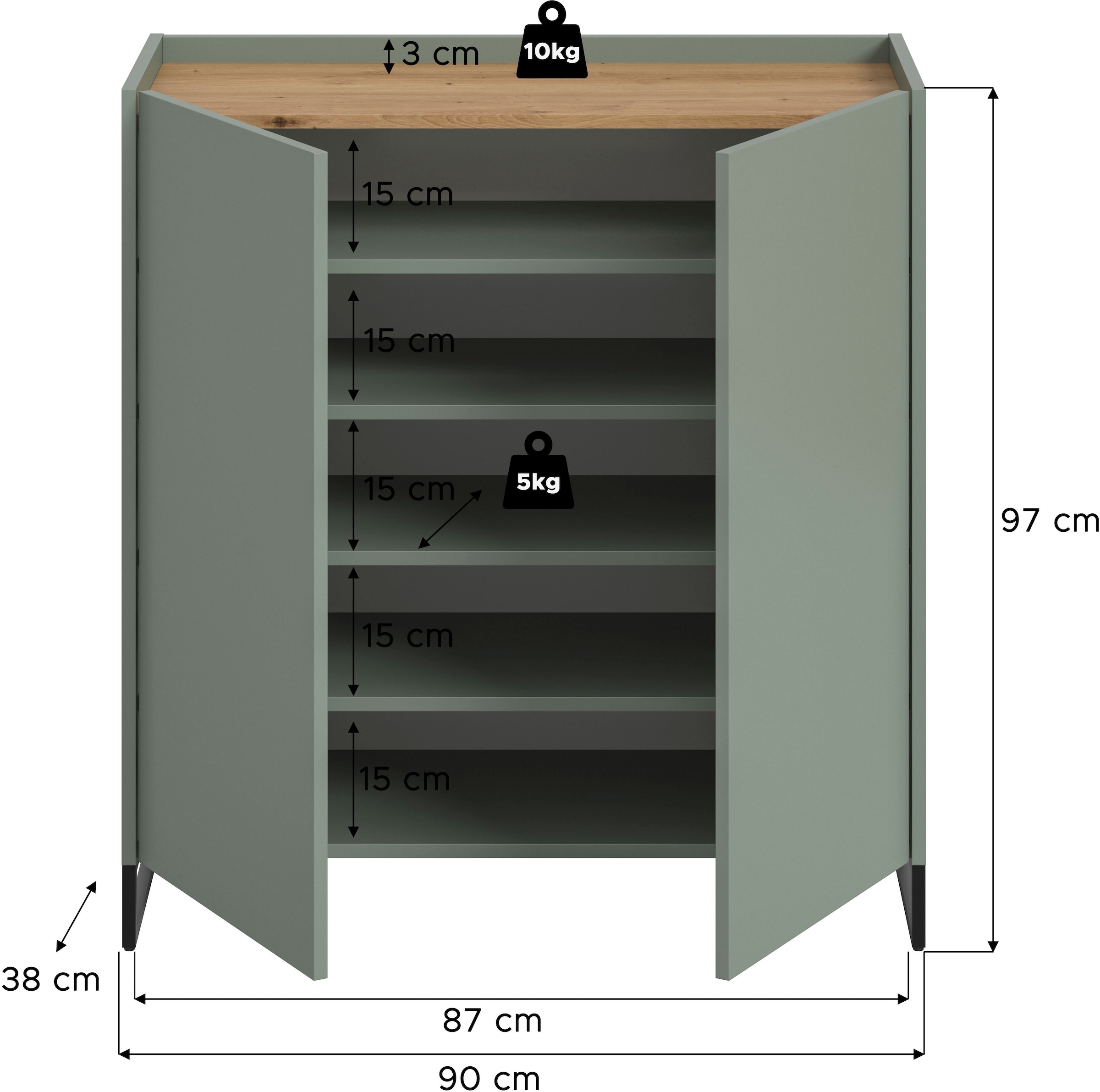 Home affaire Schuhschrank »EVRID, Breite 90cm, 2 Türen, 5 Einlegeböden, inkl. Metall-Kufenfüsse« individuell mit anderen Artikel der Serie EVRID erweiterbar, 1 Stk. tlg. Schuhkommode, Kommode, Sideboard, Garderobenschrank, Flurkommode