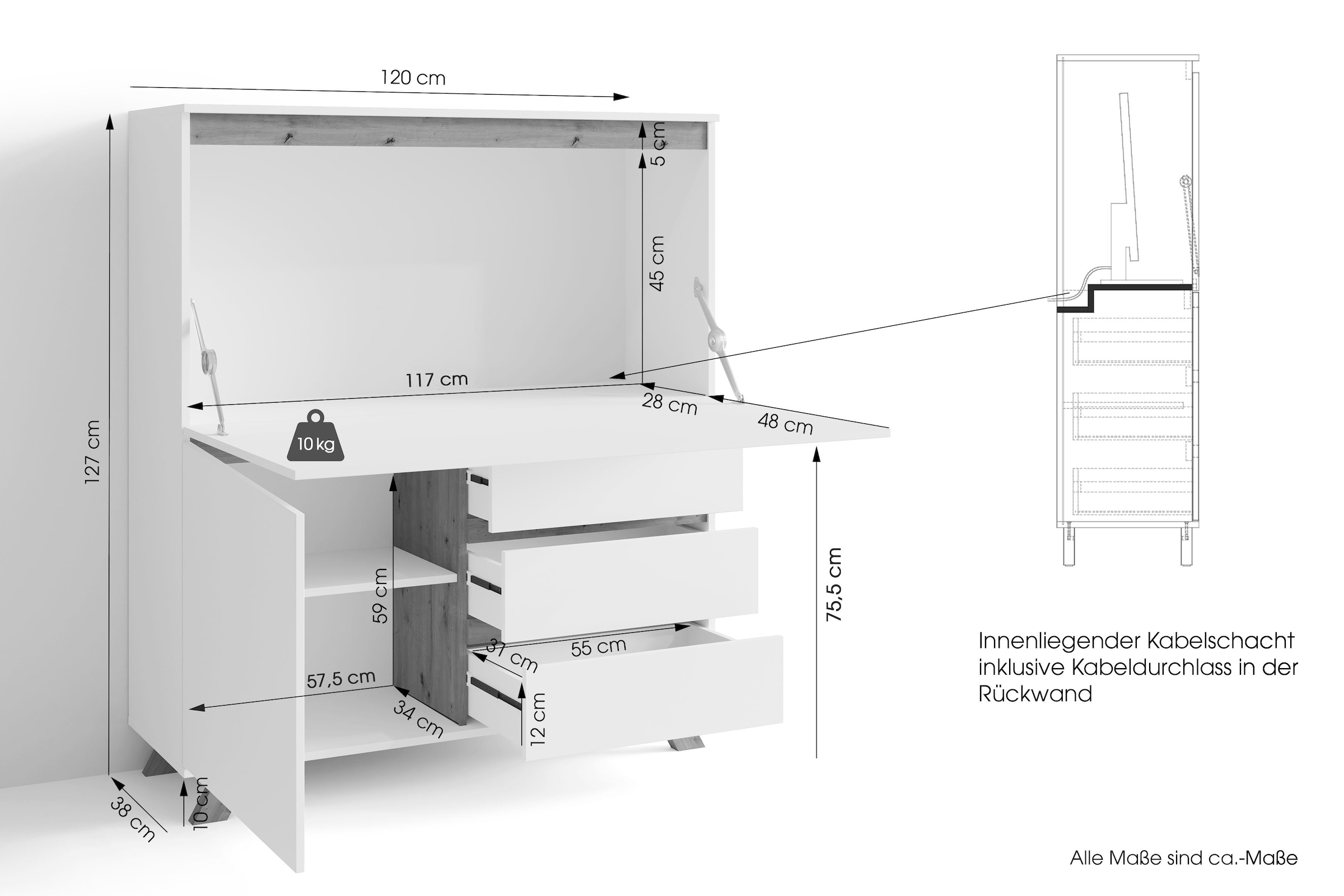 GOODproduct Sekretär »Vaux« 1 Stk. tlg. Kaschmir / Artisan Eiche (Eiche-Optik), Klapptür, Stauraum, B: 120 cm
