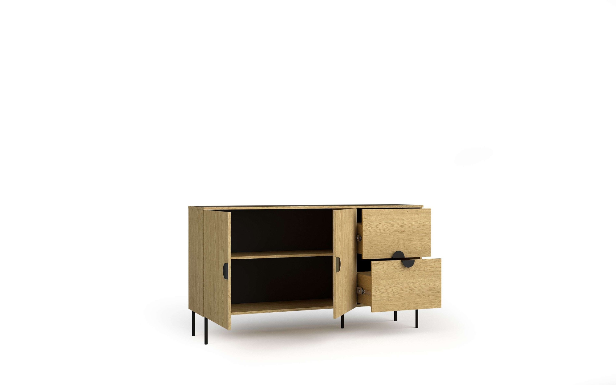 Home affaire Commode »BELLOT Sideboard mit 2 Schubladen und 2 Türen, B/T/H: 213/40/87,6 cm« Schubkastenkommode mit Metallgriffen und viel Stauraum