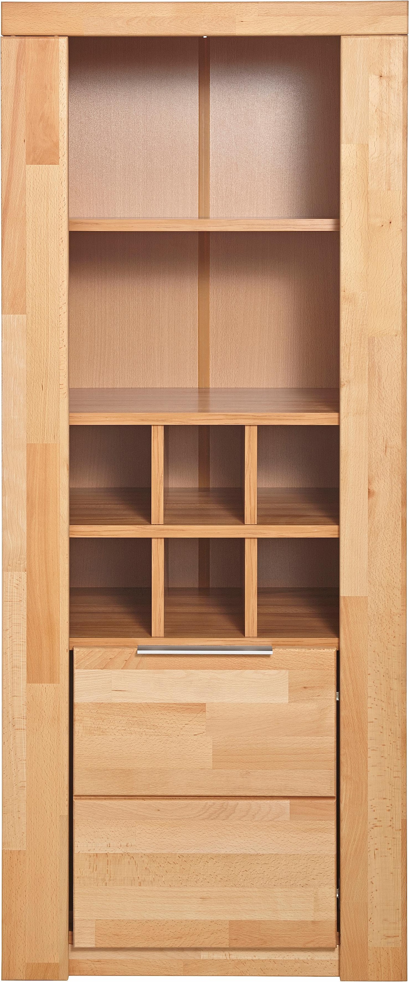 GOODproduct Vitrines »ZARA81, 2 Fächer geschlossen, geölt, Wohnzimmer, teilmassiv Kernbuche« B/T/H:60/40/145cm, Front massivholz, Tür L/R, wein Regal, Griffleiste