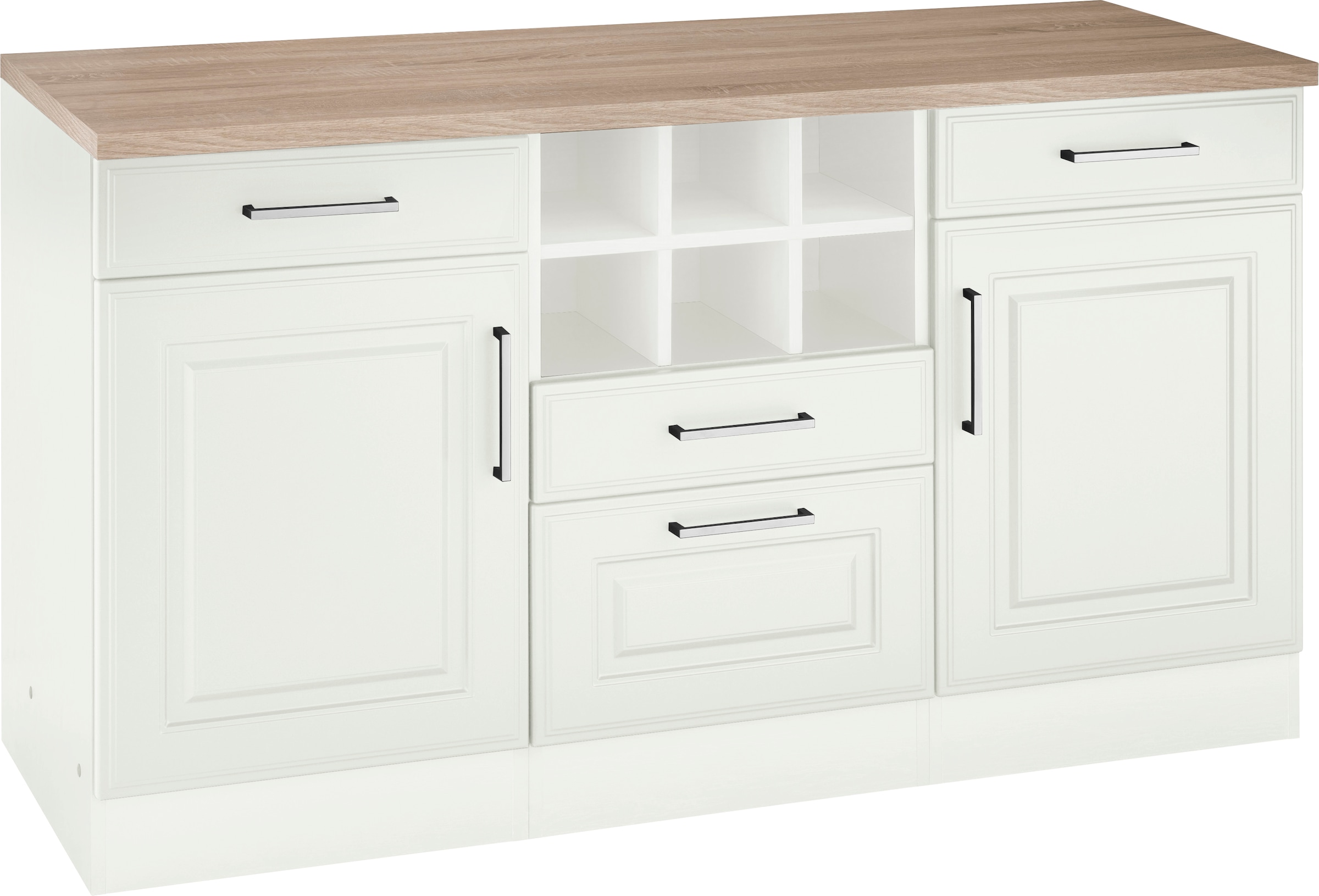 KOCHSTATION Armoire basse »KS-Stockholm« 150 cm de large, façades MDF de haute qualité avec rainure, beaucoup de rangement