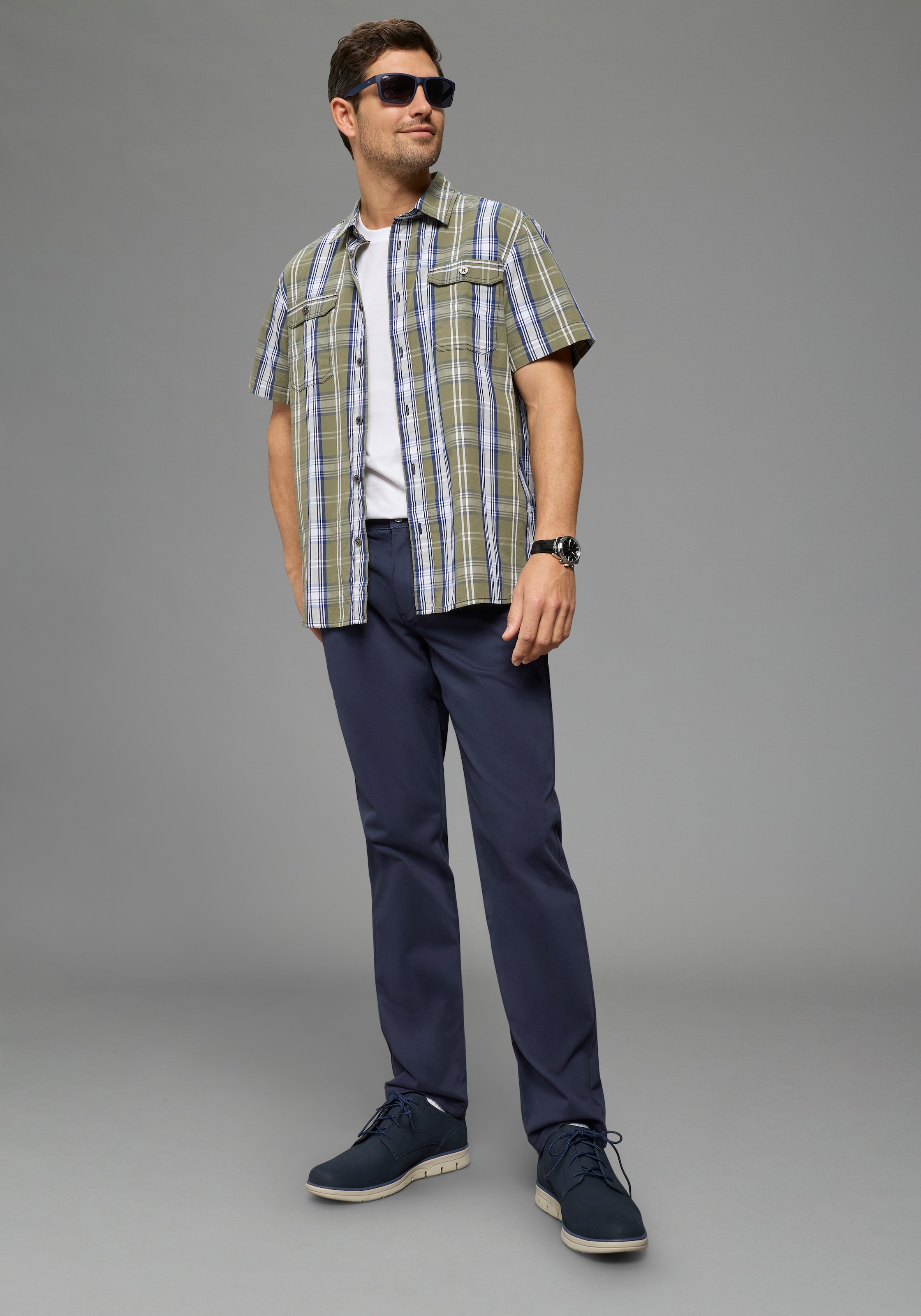 Man's World Chemise à carreaux Kurzarm, für Casualmode, Basic, Frühling und Sommer, aus Baumwolle
