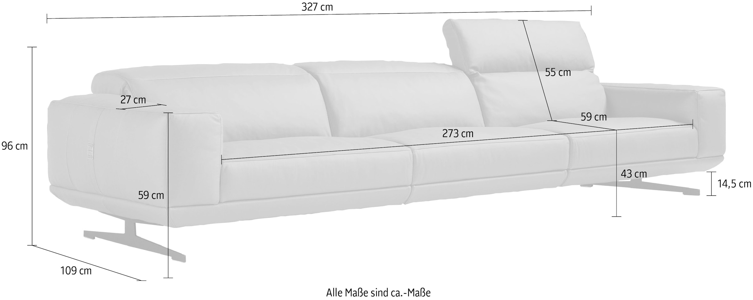 Egoitaliano 3-places »Gloria, super bequem, hochwertige Verarbeitung, edles Design, Megasofa« beidseitig verstellbare Rückenelemente, mit Designmetallfüssen