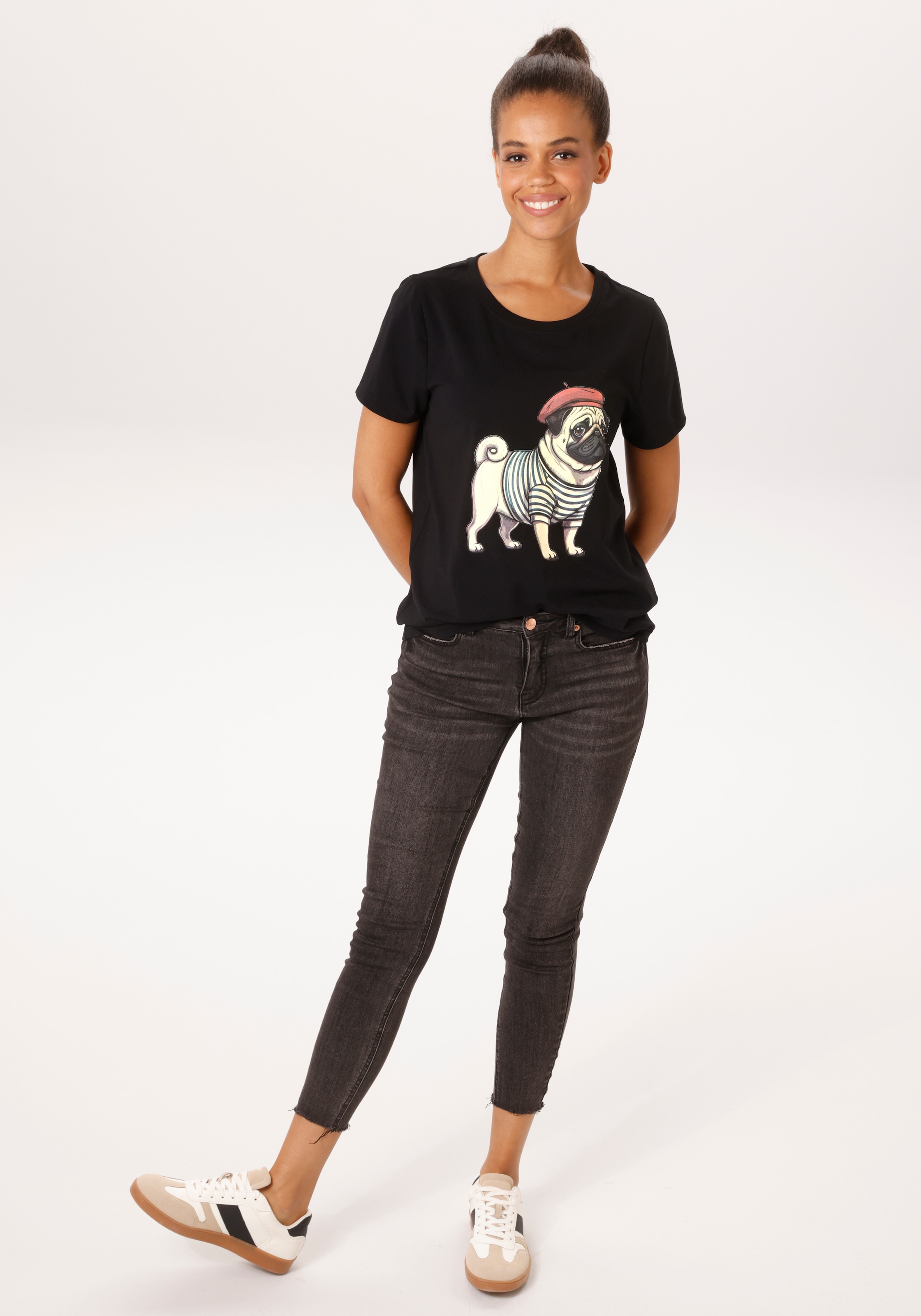 Aniston CASUAL T-shirt mit Dackel oder Mops bedruckt - du hast die Wahl - NEUE KOLLEKTION