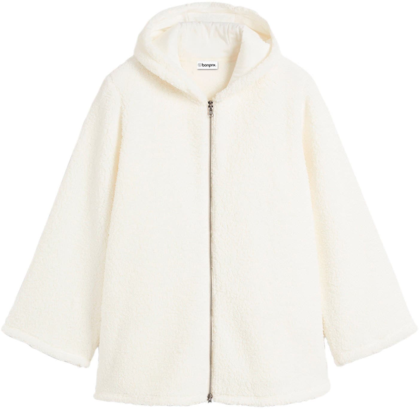 bonprix Fleecejacke mit Kapuze aus kuscheligem Teddymaterial, mit Stehkragen und Kapuze, in A-Linie