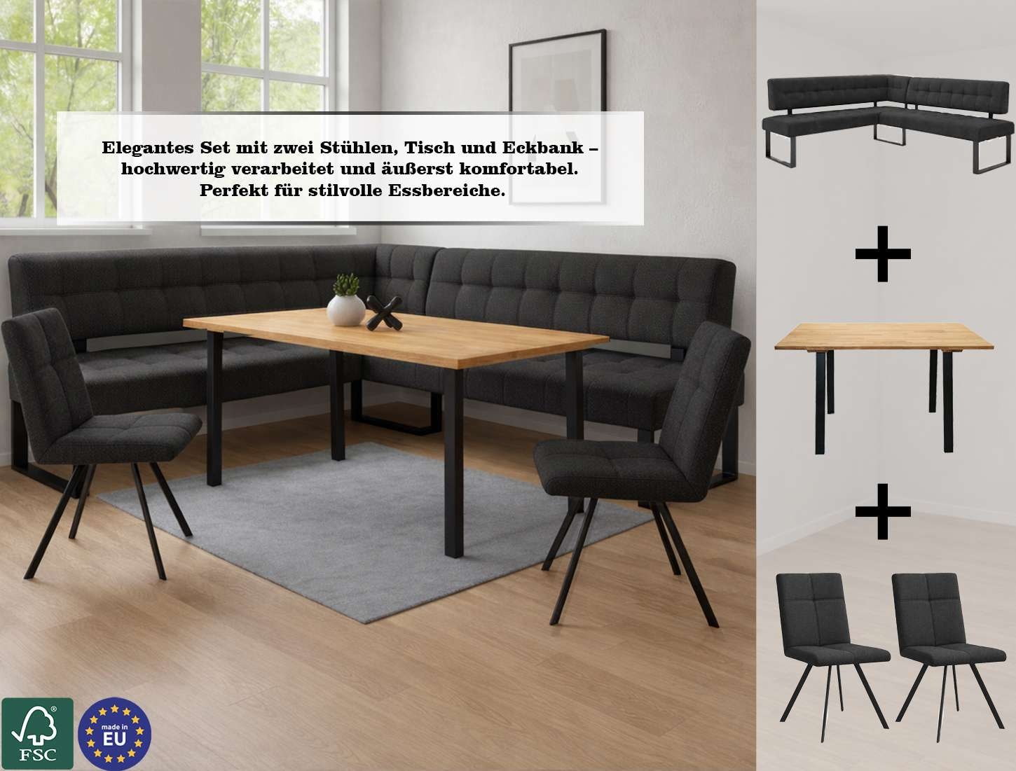 Home affaire Banc d'angle »Mia Küchenbank, Polsterbank, Esszimmerbank, 207x167 cm« Moderne Bank und  Farben, Sitzplatzanzahl: 5, Frei in Raum stellbar