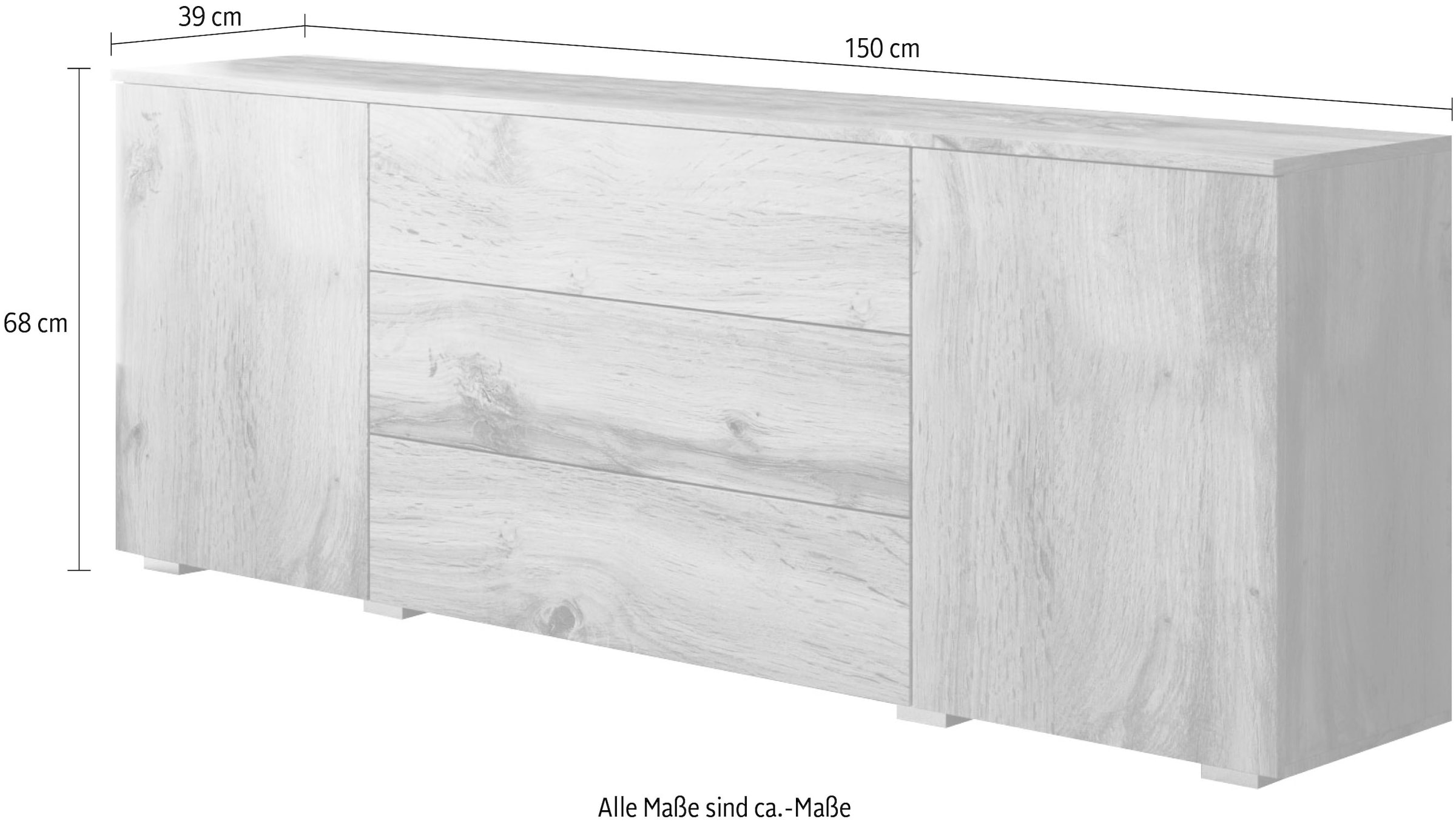 GOODproduct Sideboard »PARIS« 1 Stk. tlg. Moderne 150cm breite grifflose Kommode, vielseitig einsetzbar