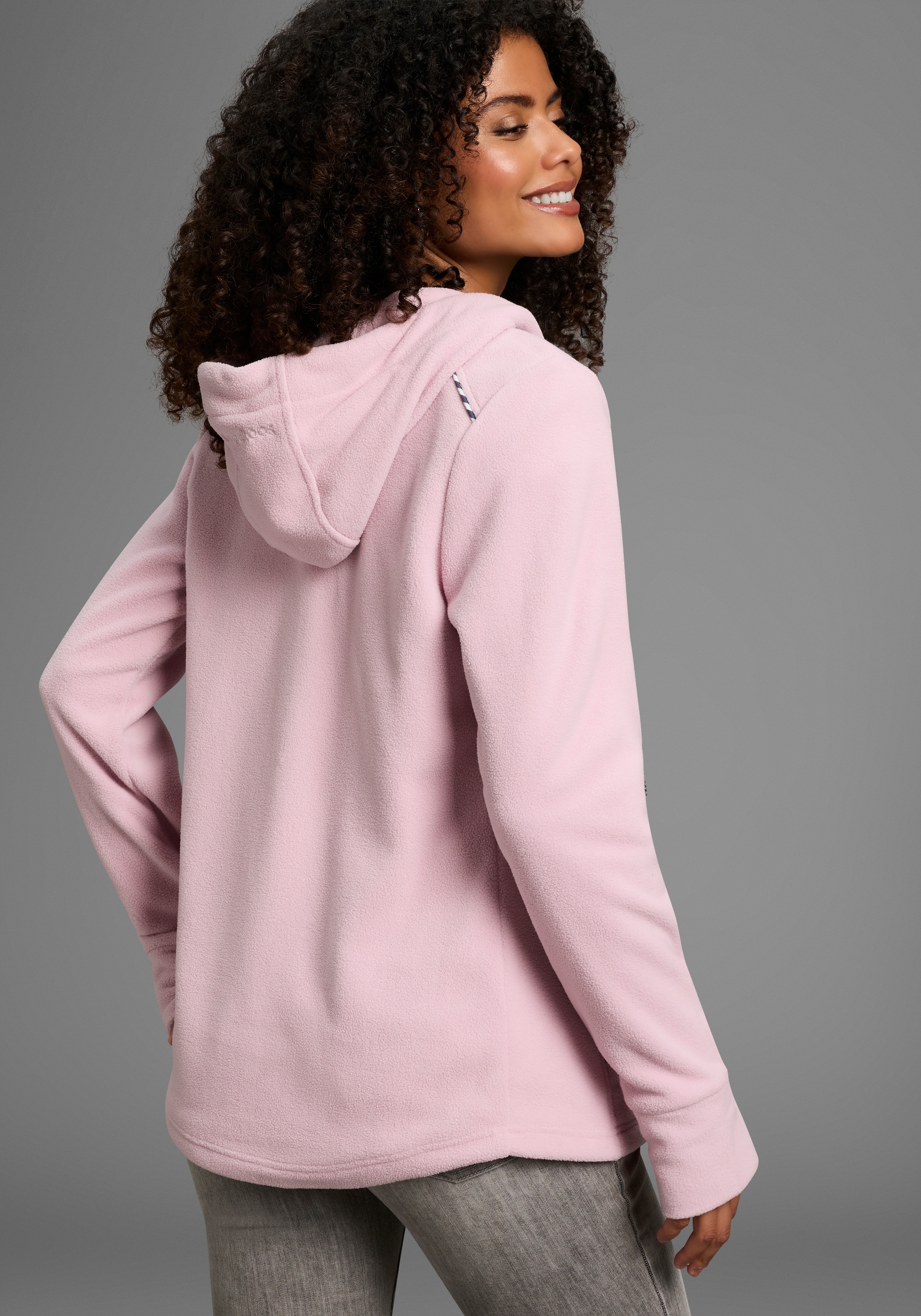 KangaROOS Fleecejacke mit Kapuze figurbetonte Passform,  mit Kapuze und Kordelzug, Übergangsjacke