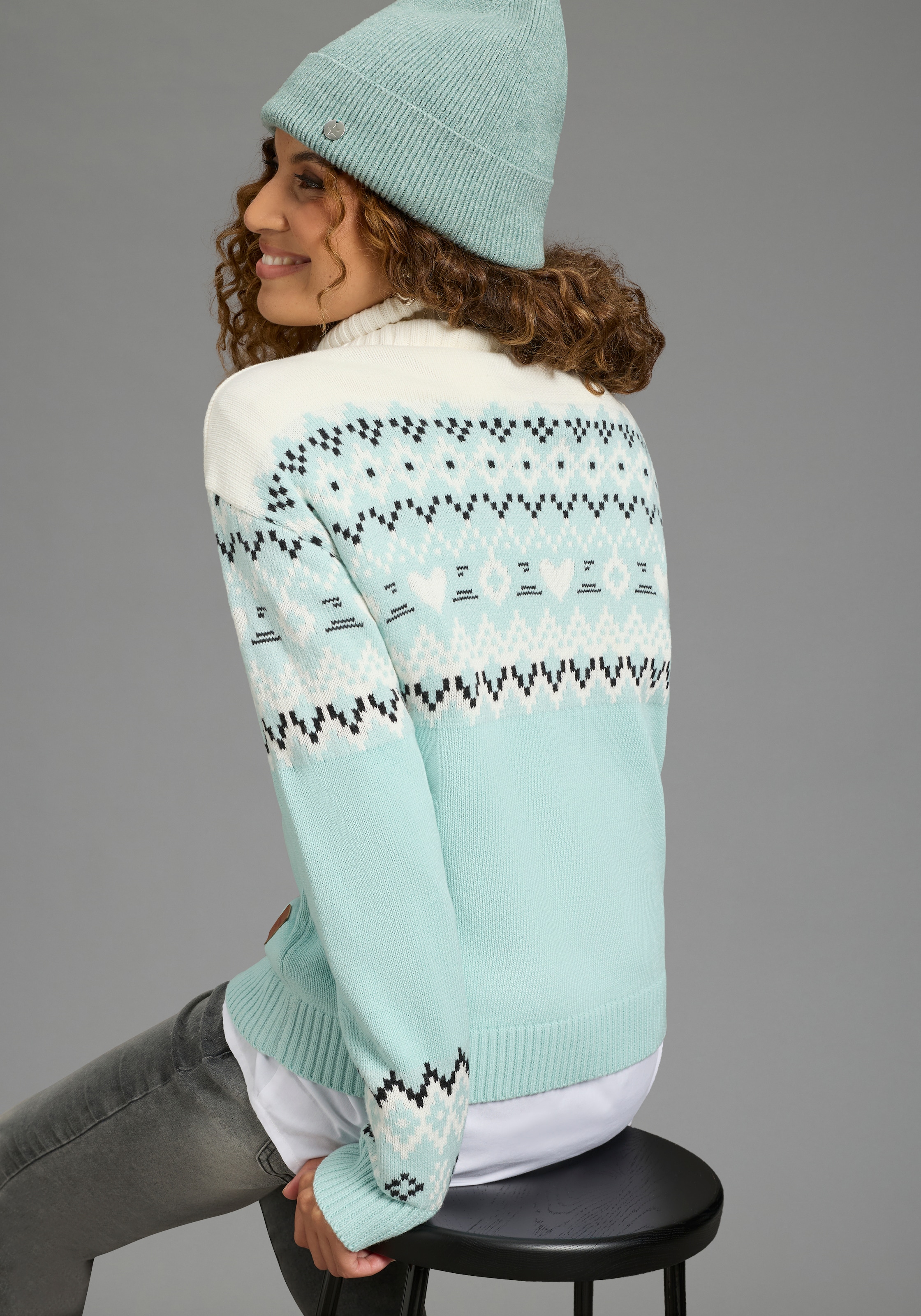 KangaROOS Rollkragenpullover mit Rollkragen, aus Baumwolle, Norwegermuster