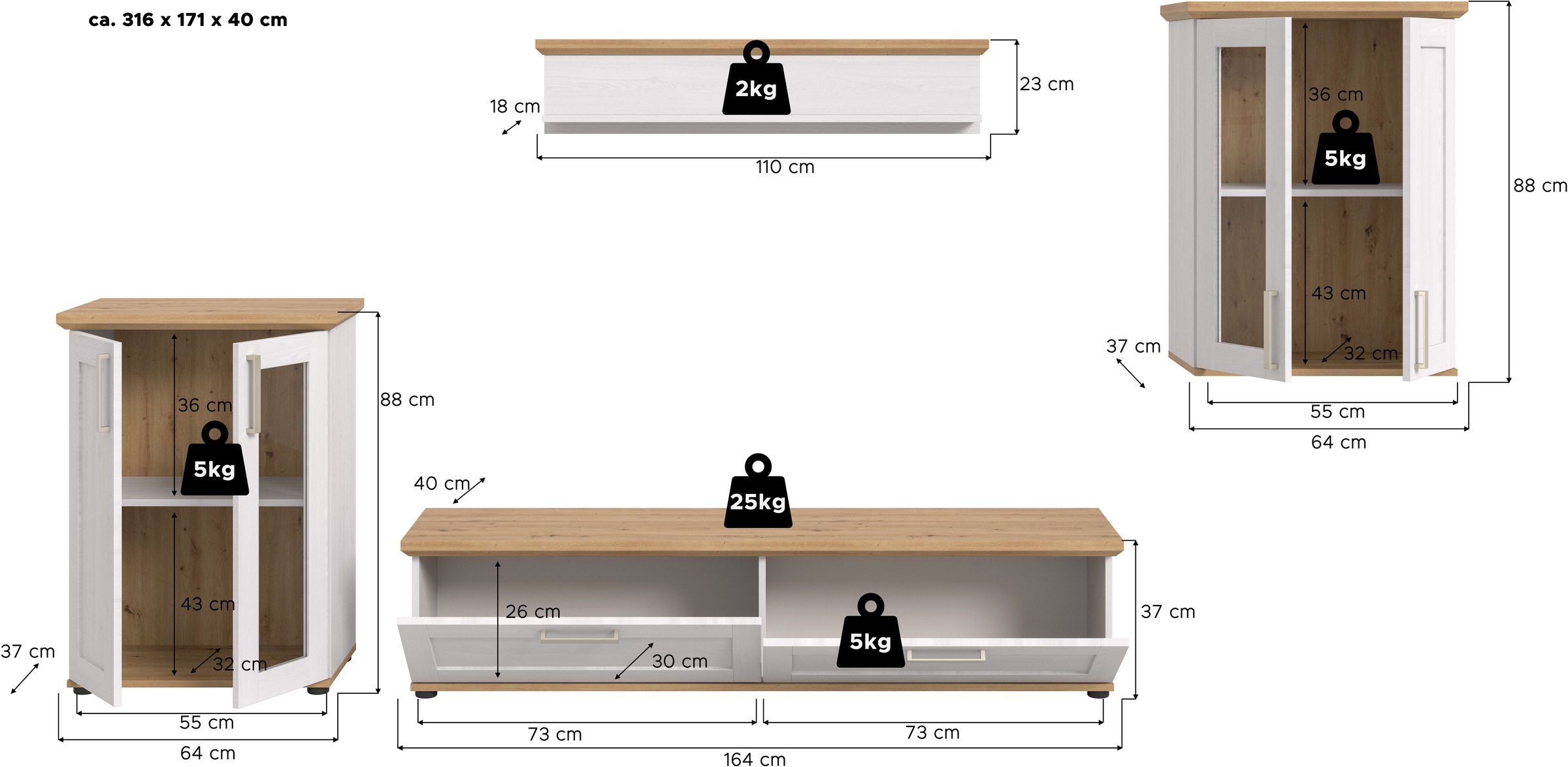 Home affaire Wohnwand »Cosenza« Set, 4 Stk. tlg.