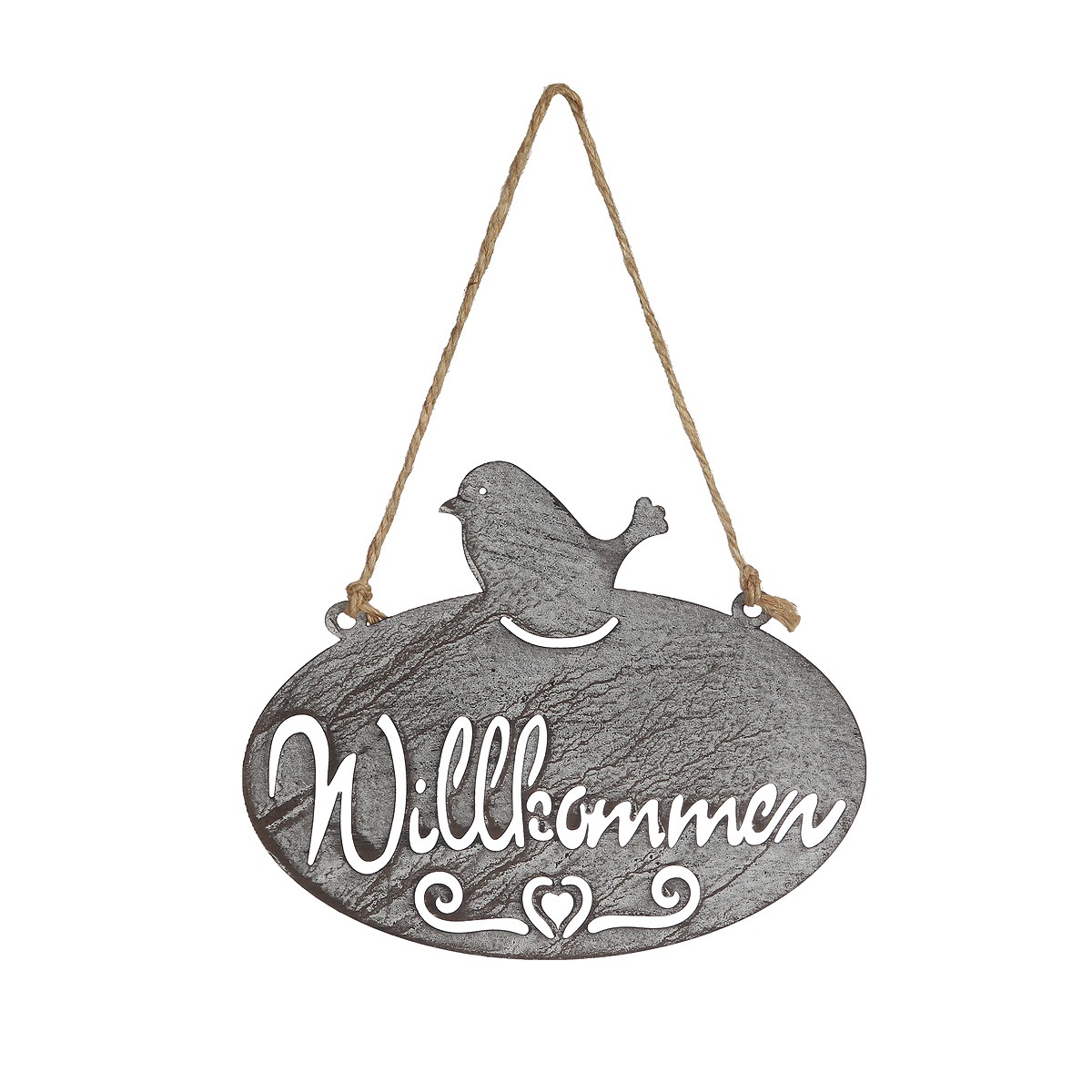 Ambiente Haus Fiches de jardin »Willkommen Schild mit Vogel (B) 20cm« à suspendre avec corde pour intérieur et extérieur