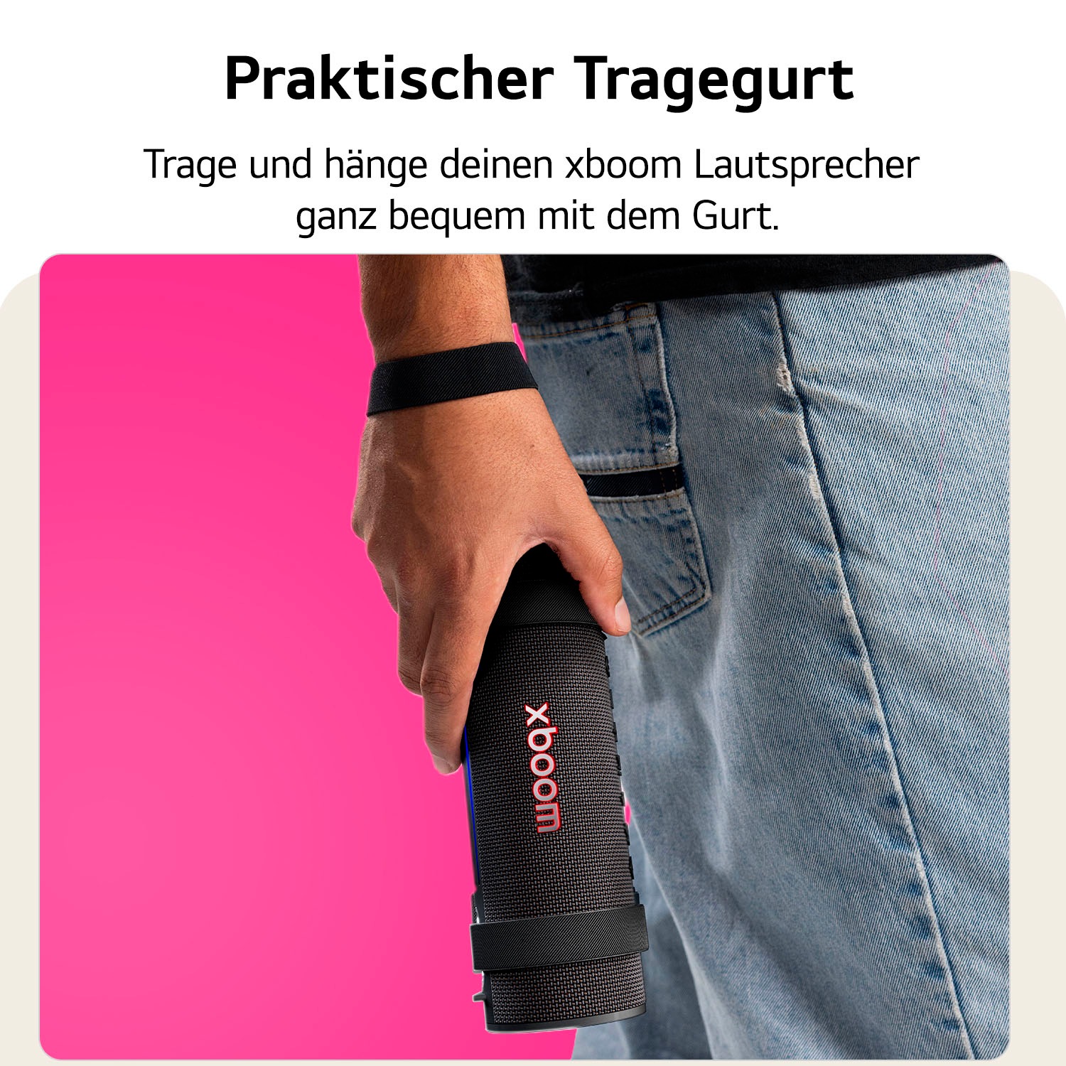 LG Bluetooth-Speaker »xboom GRAB« 1.1 (Bluetooth Apple Siri | Beleuchtungseffekte | EQ Modi | Extra Bass | Google Assistant | Lautstärkeanpassung | Multipoint Anbindung | Wireless Party Connect 30 W)