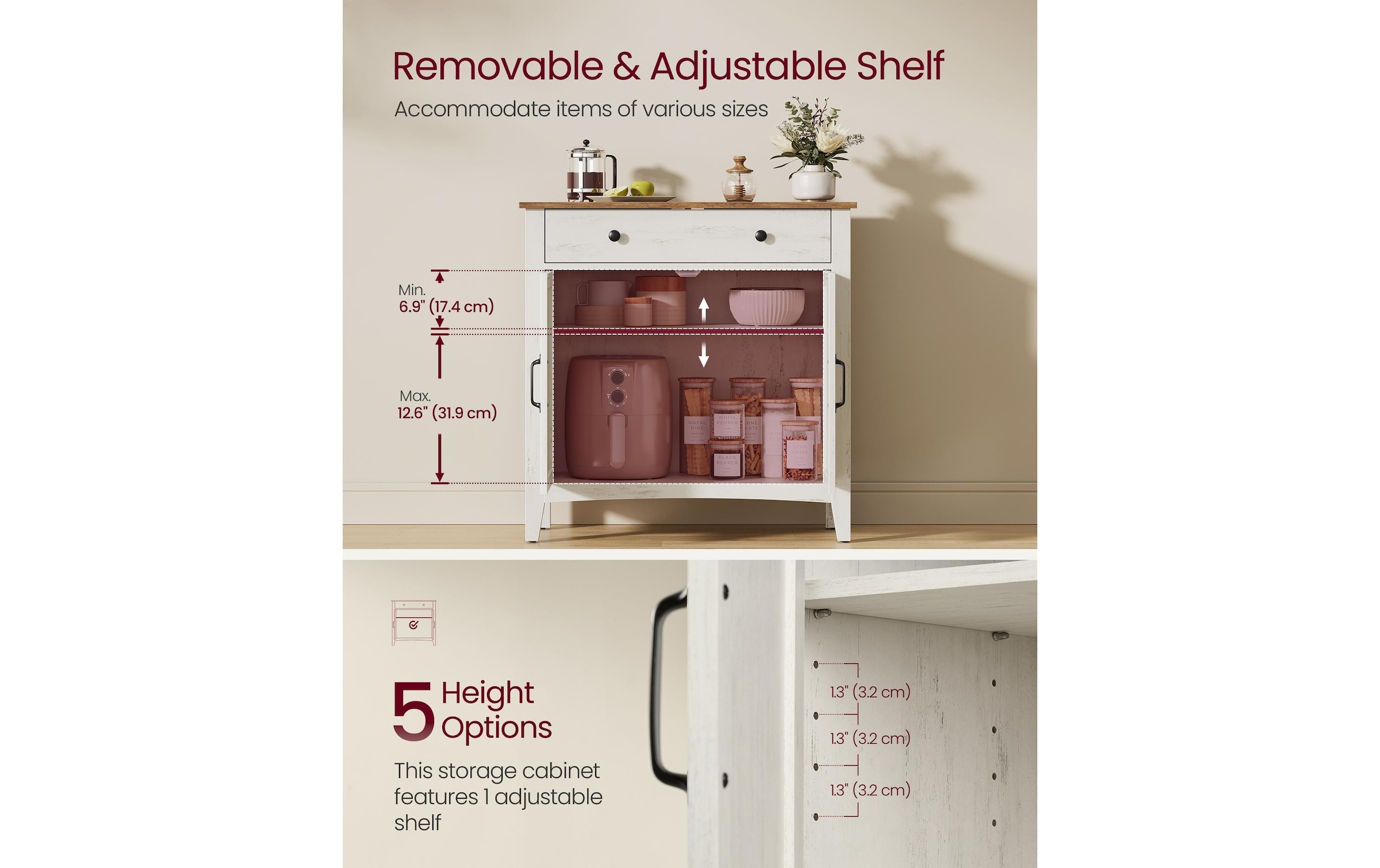 VASAGLE Kommode »VASAGLE Kommode 80 x 80 cm, Beige/Weiss«