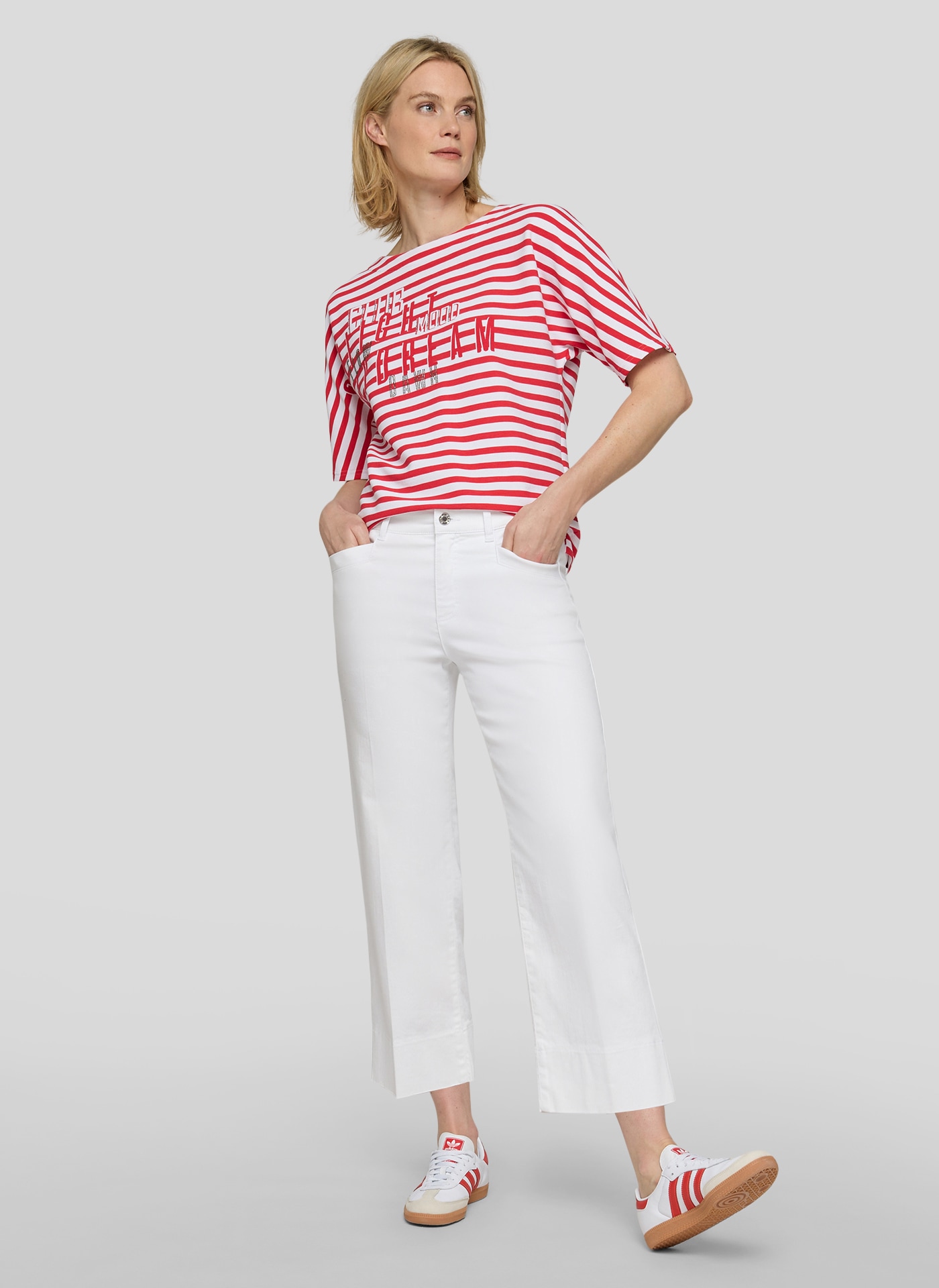 Rabe Shirt à col rond im Streifen-Look und mit Glitzer-Druck
