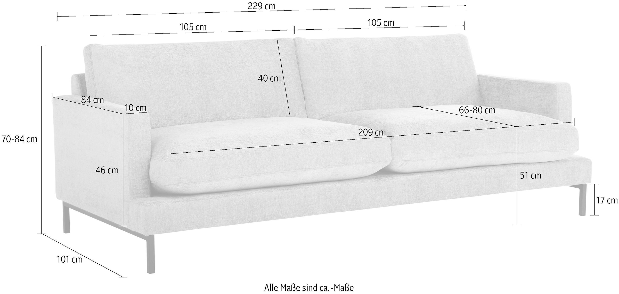 andas 3-places »Welland« en aspect froissé avec pieds en métal