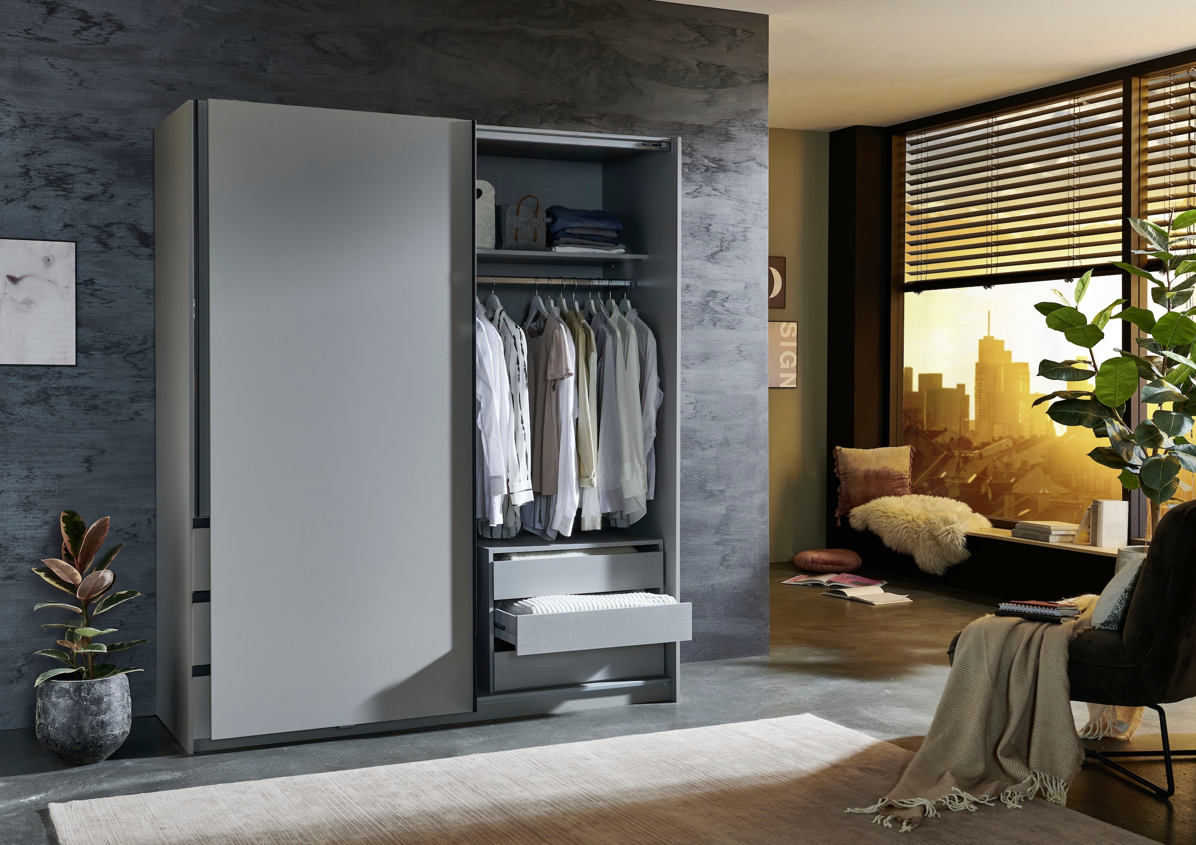 Wimex Armoire à portes coulissantes »Stade, B: 168cm, inkl. Spiegel und von aussen bedienbaren Schubladen« erhältlich in verschiedenen Farben