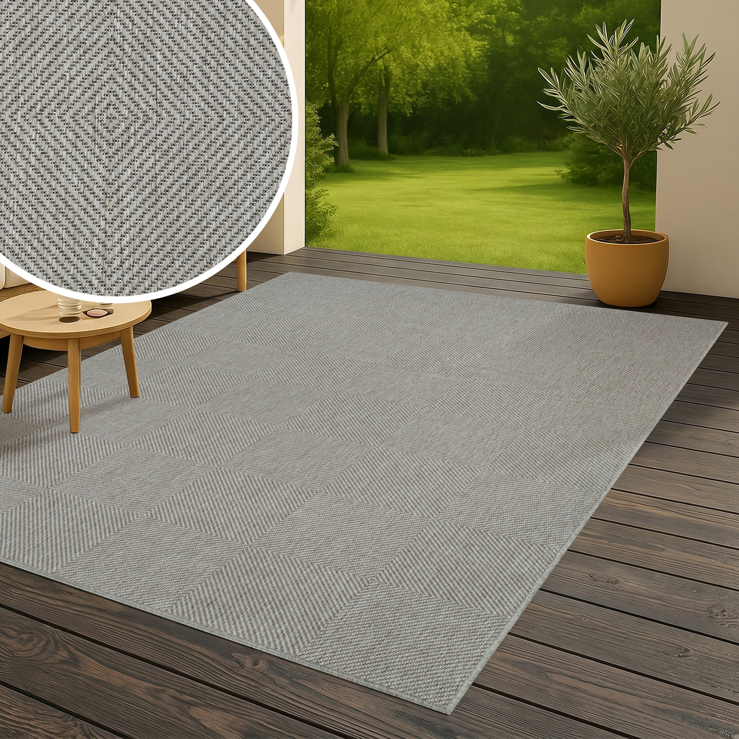 GOODproduct Tapis »Anna, auch als Läufer erhältlich« Rectangulaire 3 mm Höhe adapté intérieur et extérieur, aspect sisal, résistant aux intempéries et aux UV