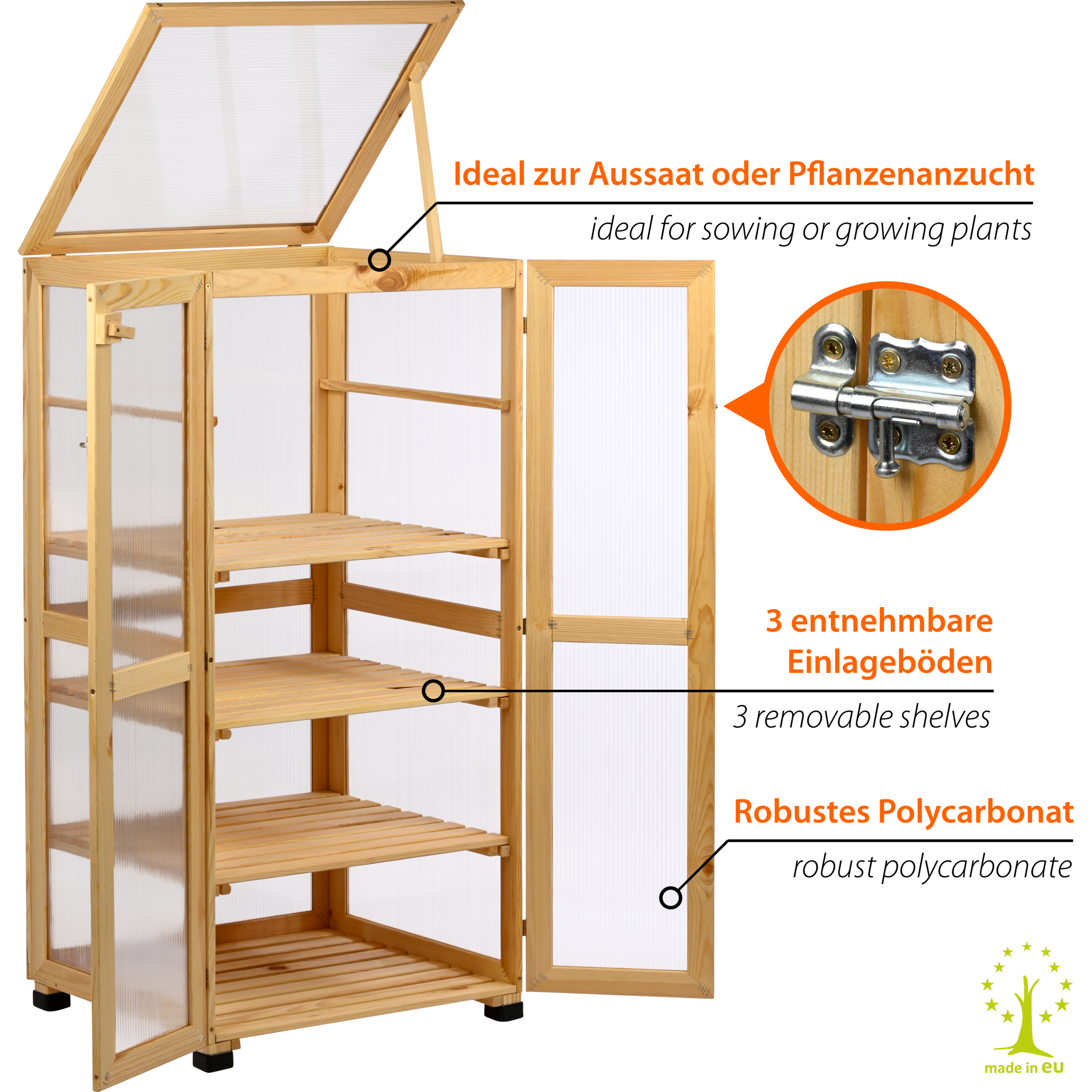 dobar Pot de culture »Dome« grosser Anzuchtschrank aus FSC®-zertifiziertem Kiefernholz