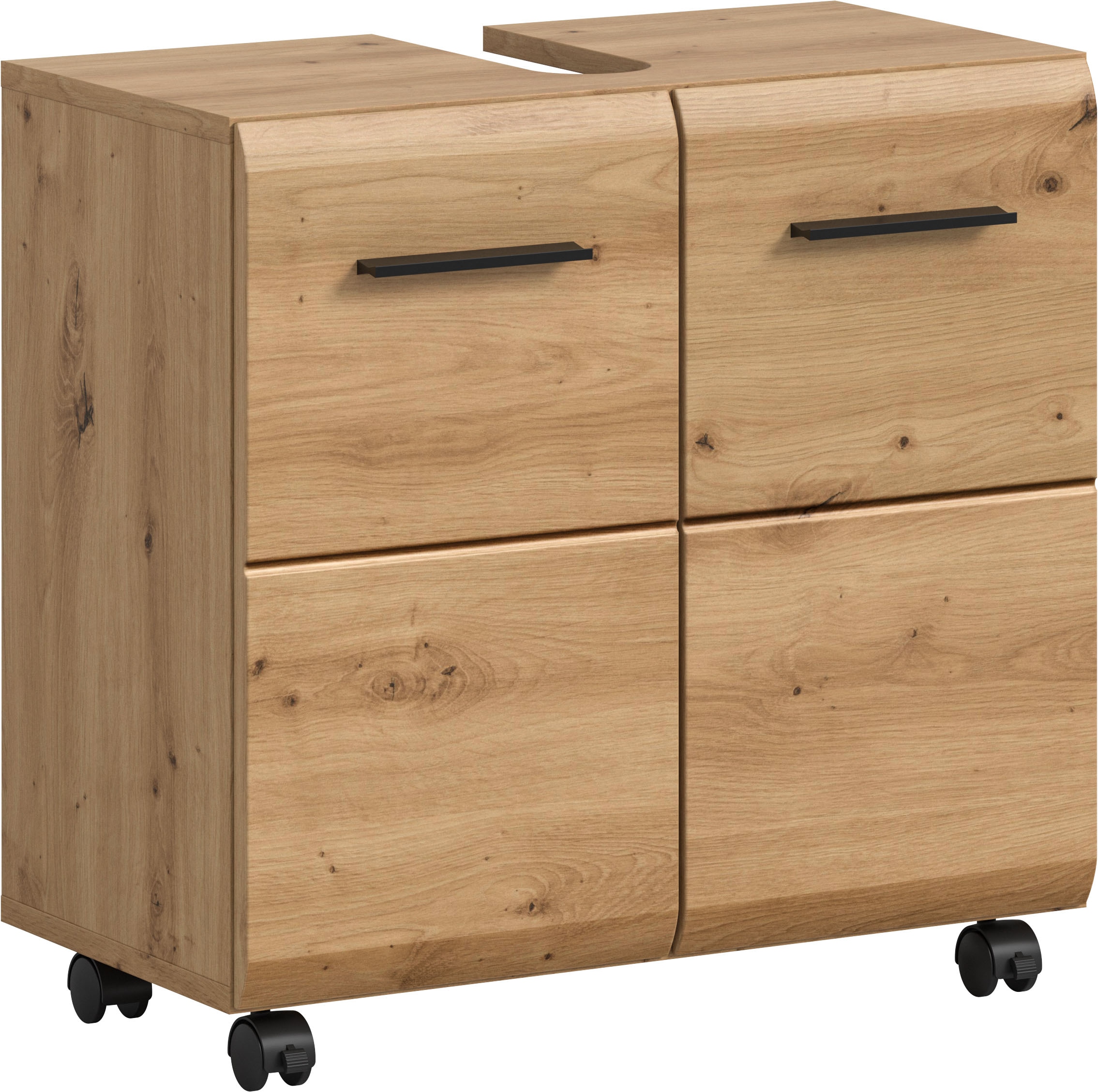 welltime Waschbeckenunterschrank »FLORENZ,  Breite 60cm, inkl. Siphonausschnitt, mit Türen oder Schüben« TOPSELLER!,  hochwertige MDF Front, Griff schwarz, Badschrank, Bad