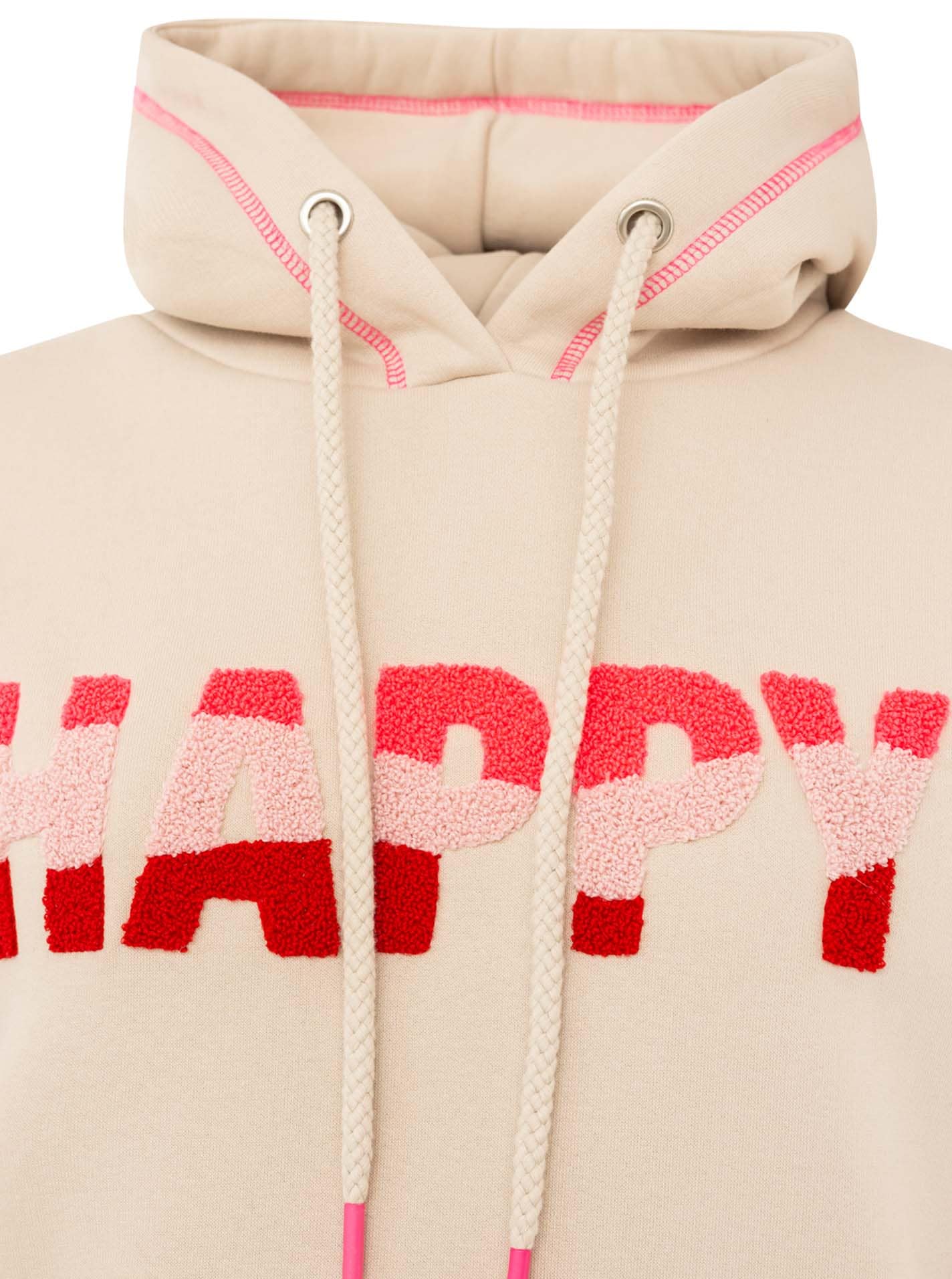 Zwillingsherz Hoodie »"HAPPY"«, inscription colorée en éponge, capuche avec cordon, poche kangourou
