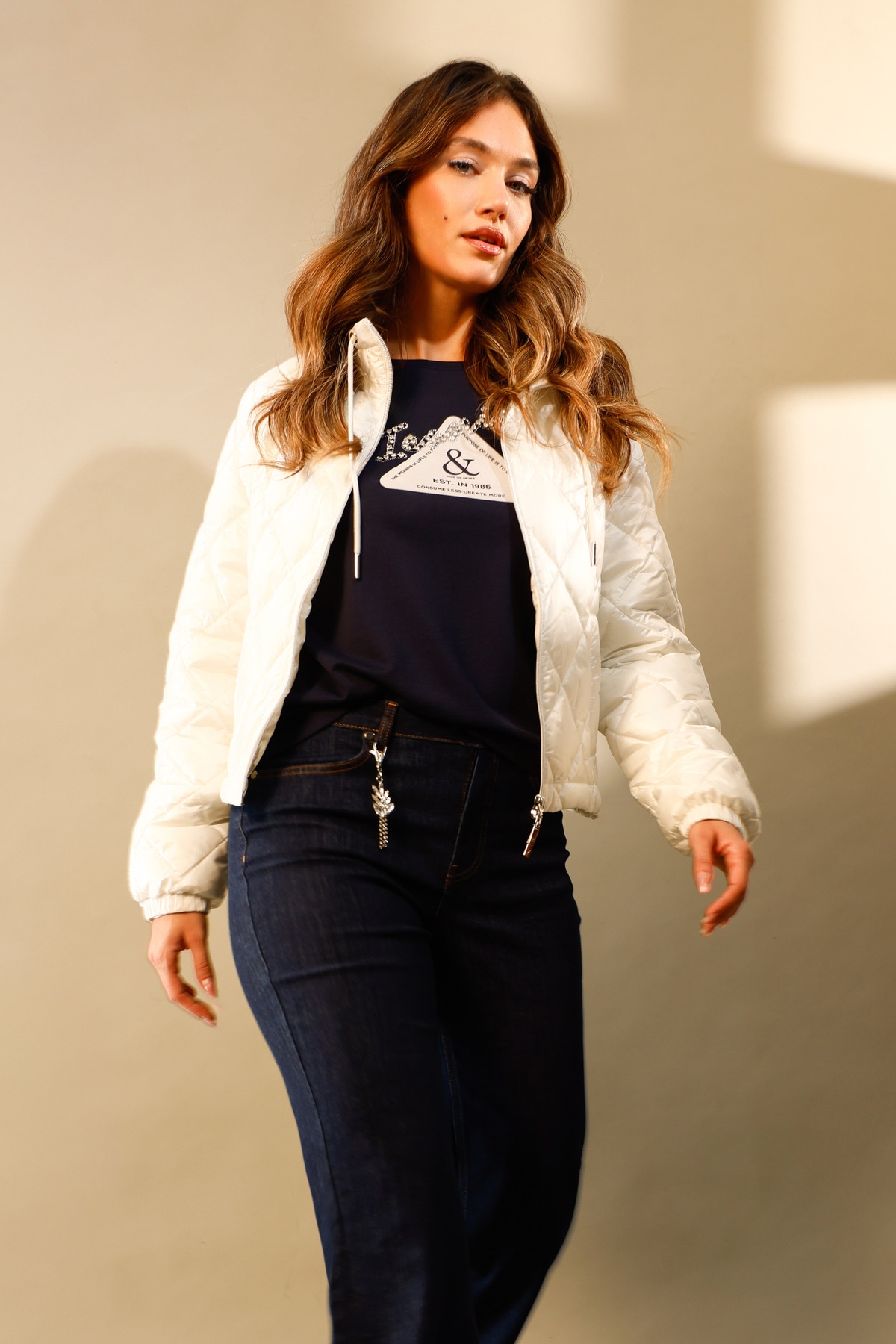 Monari Veste matelassée ohne Kapuze mit Neopren-Details, Regular Fit, Sehkragen, Schulterklappen