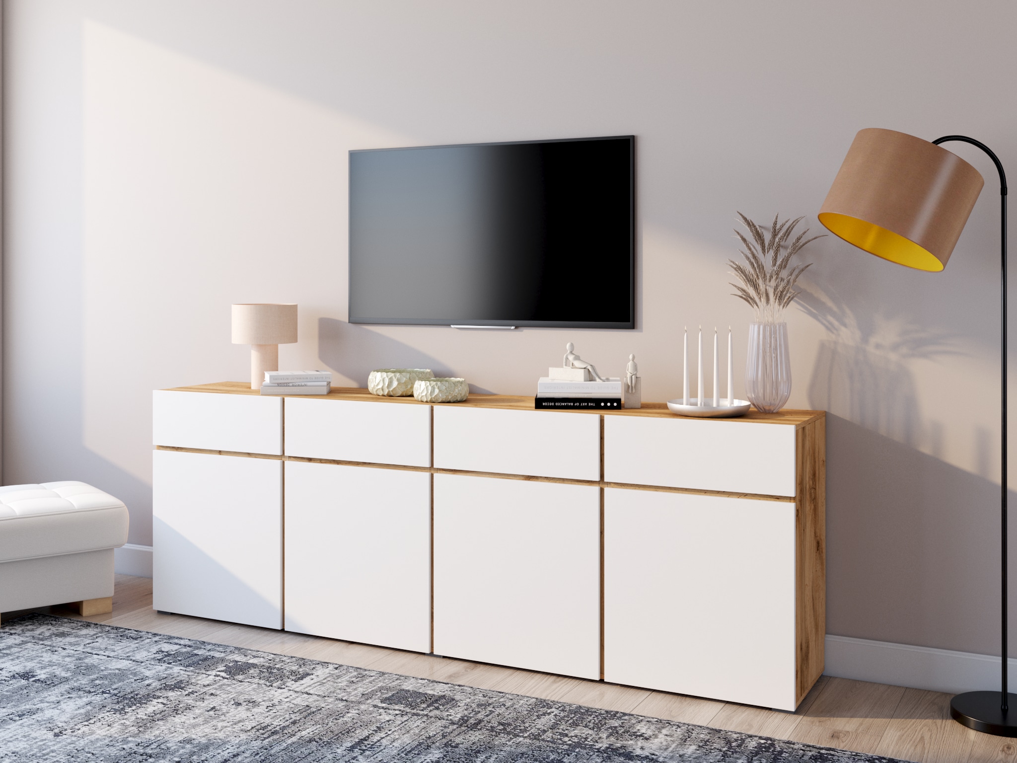 GOODproduct Sideboard »Cross,Breite 225 cm, moderne grifflose Kommode,4 Türen/4 Schubkästen« Schubladenschrank mit viel Stauraum, Einlegeböden verstellbar