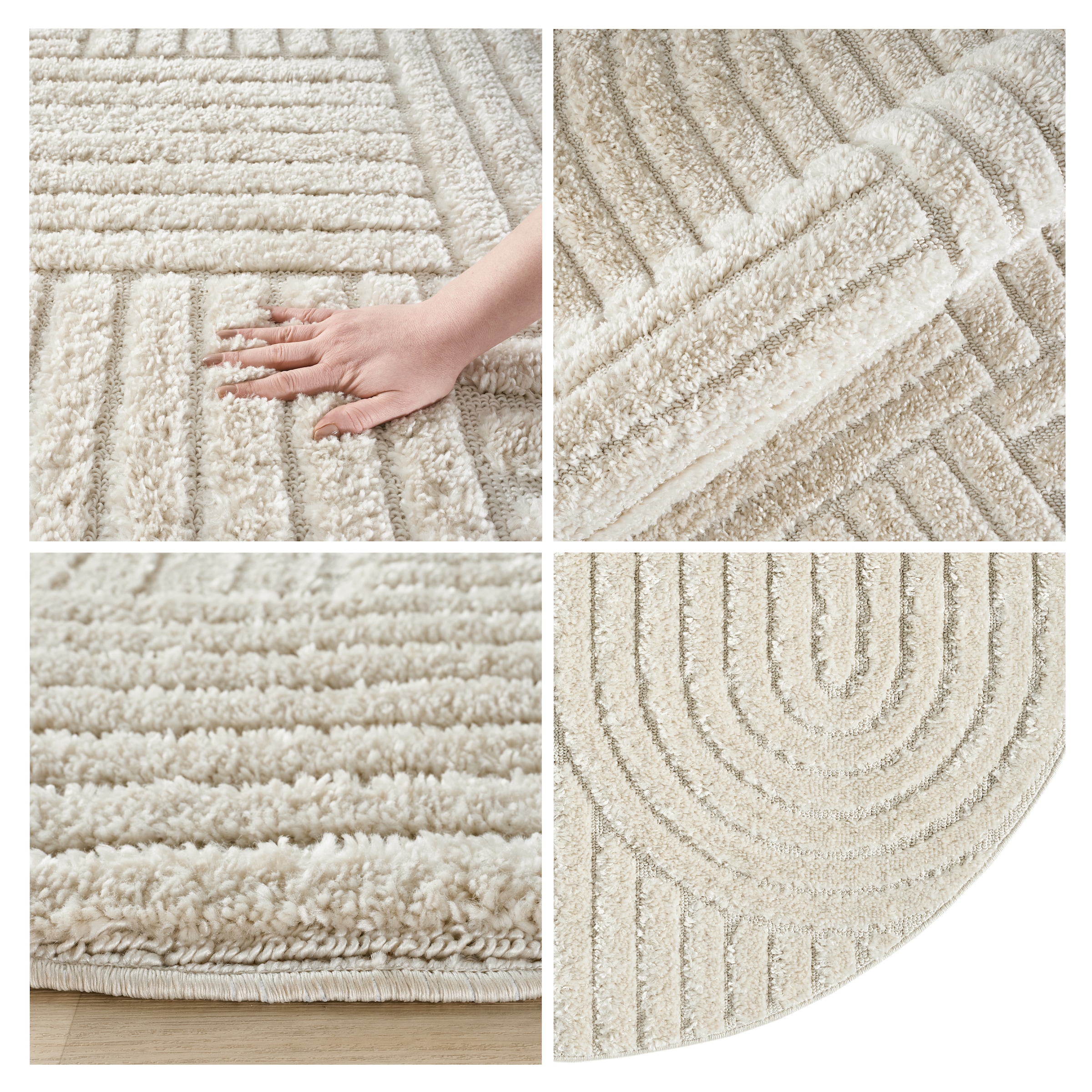 GOODproduct Teppich »Jonne, Boho-Design, Scandi, Designteppich« rund 20 mm Höhe Hoch-Tief, 3D Optik, skandinavischer Stil, Wohnzimmer, Schlafzimmer