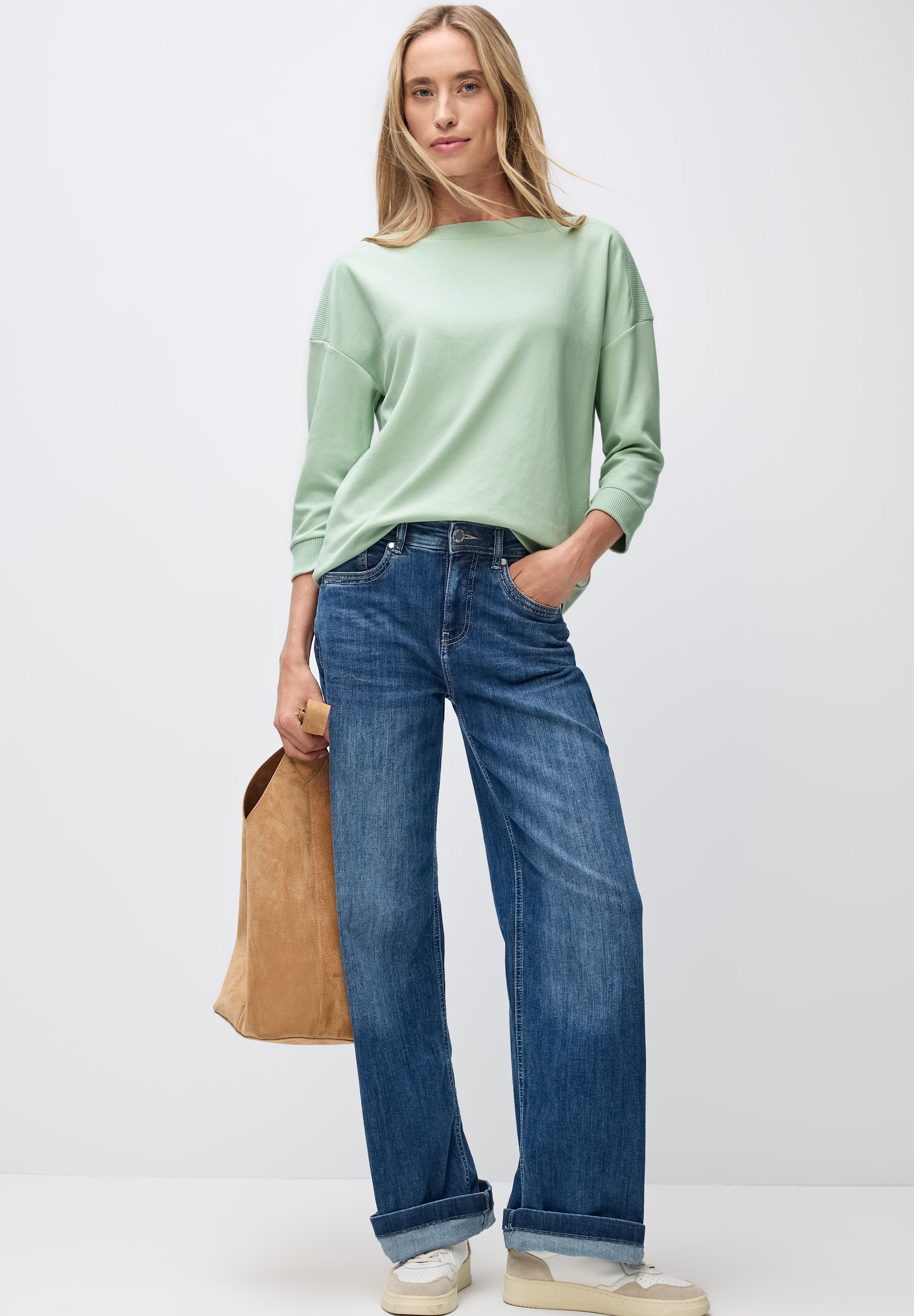 STREET ONE 3/4-Arm-Shirt Strick-Shirt mit U-Boot-Ausschnitt