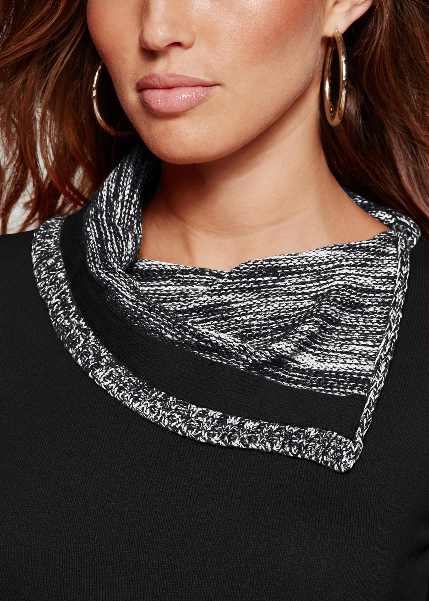 bonprix Robe en tricot Poches décoratives look bicolore, superbe col à revers
