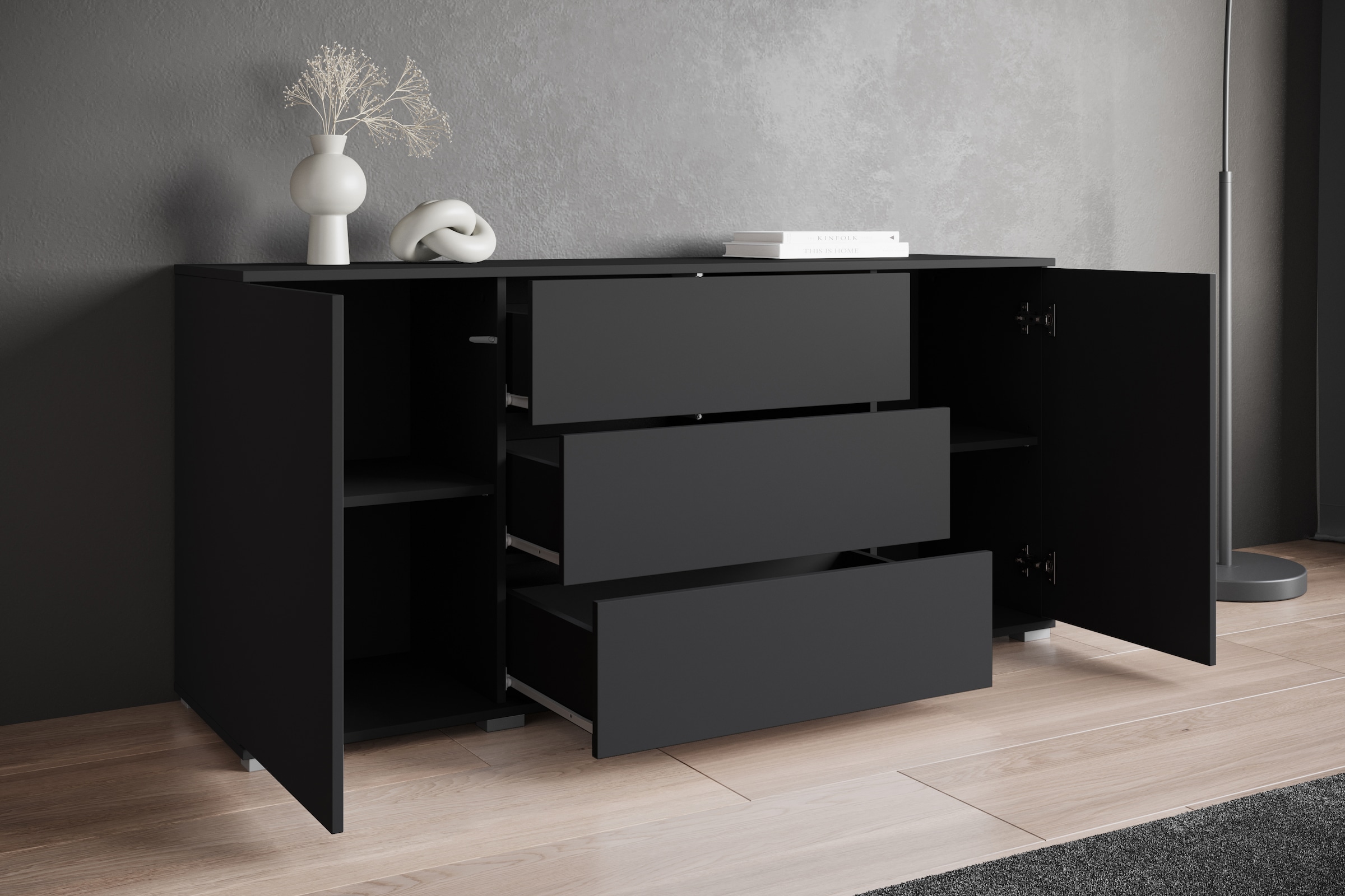 GOODproduct Buffet »Kenia, Kommode für das Schlafzimmer/Wohnzimmer« 1 cuis tlg. Modernes Sideboard mit 3 Schubladen und 4 Fächern,  Breite 150 cm