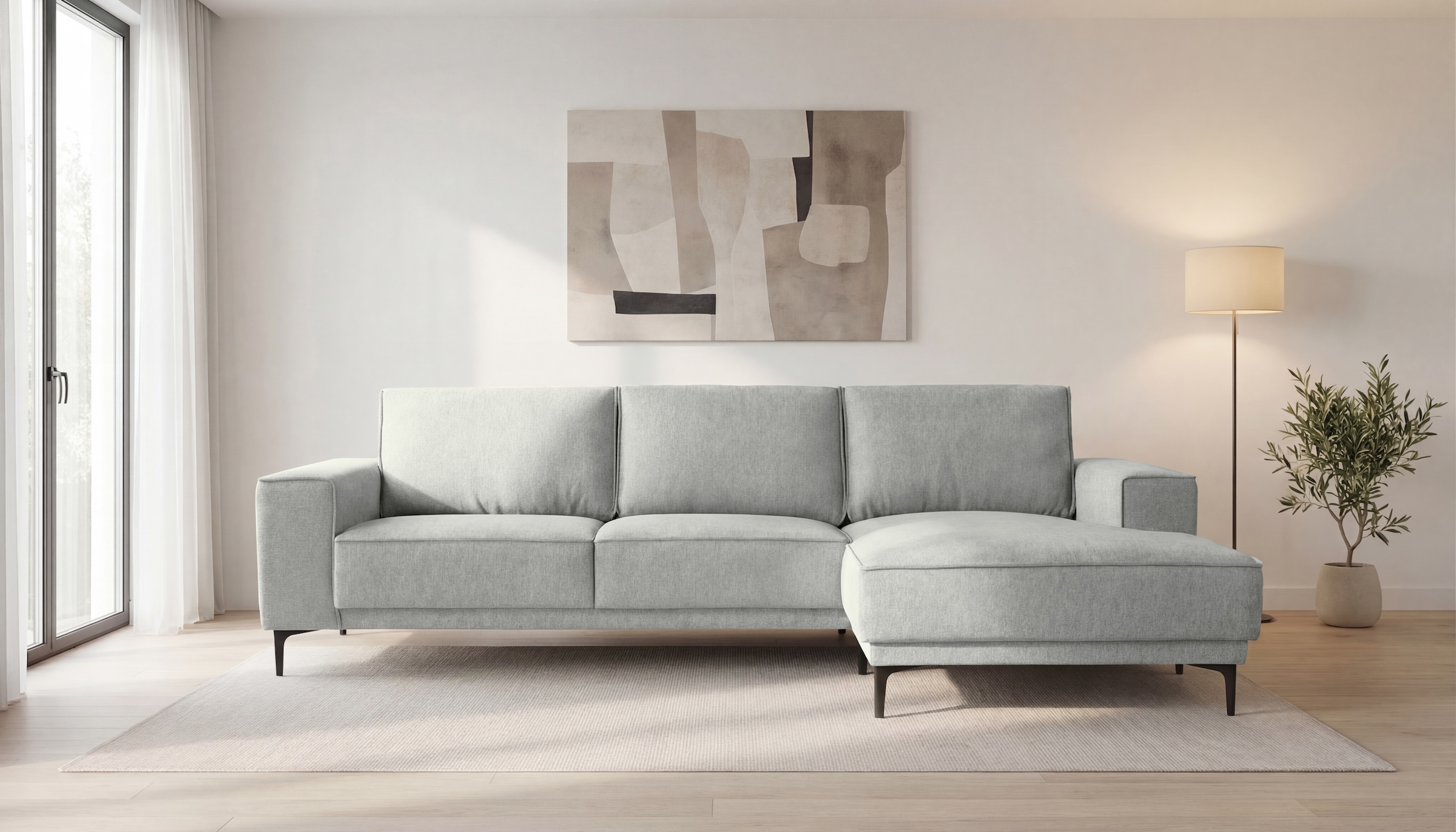 GOODproduct Canapé d'angle »OLAND Struktur L-Form, B: 280 cm, Skandi-Design« forme en L, 280 cm, suspension à ressorts ondulés, design scandinave, pieds en métal