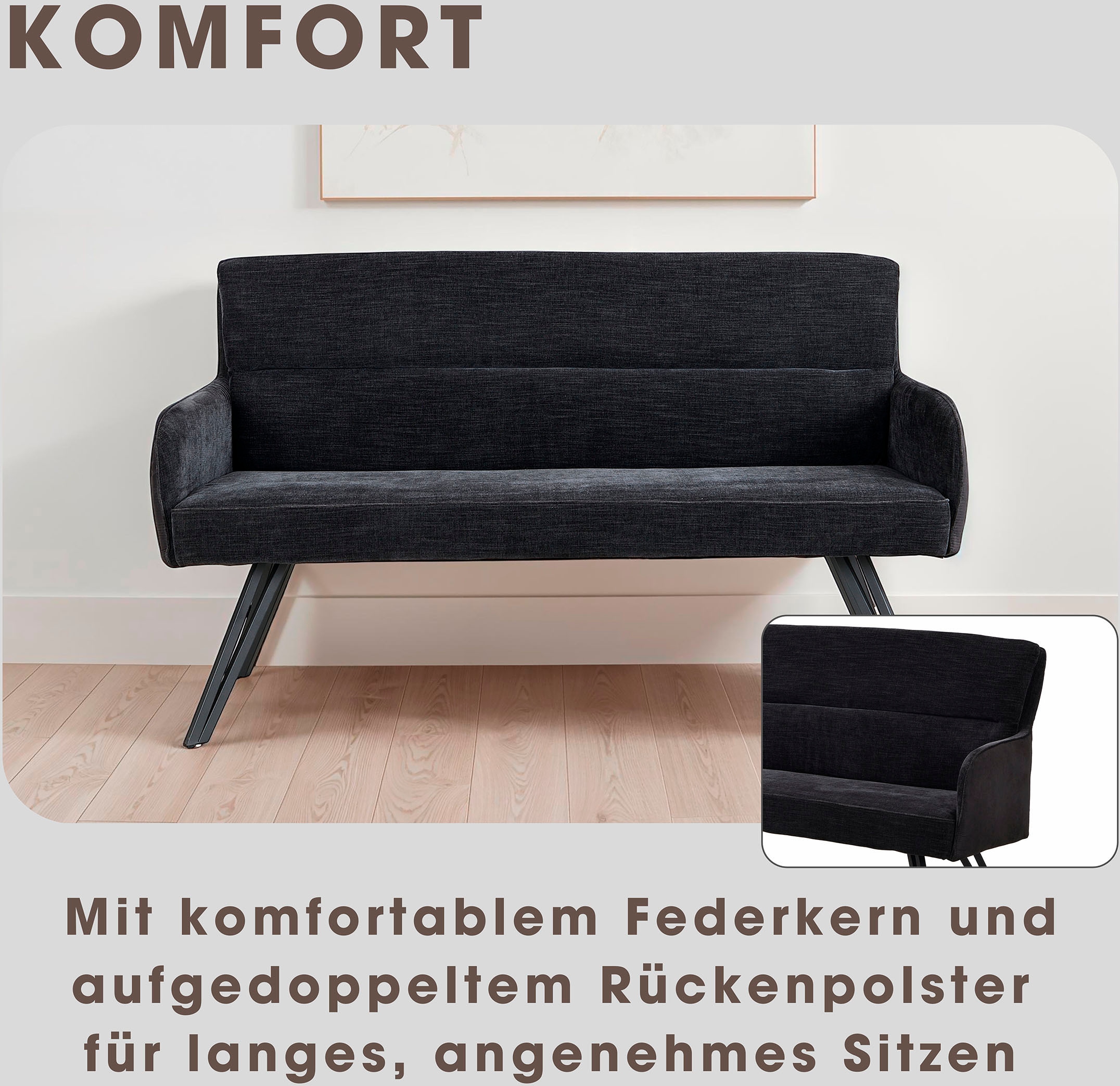 byLIVING Banc »Tino« 1 cuis tlg. mit Federkernpolsterung in 140 oder 160cm, hochwertige Polsterbezüge