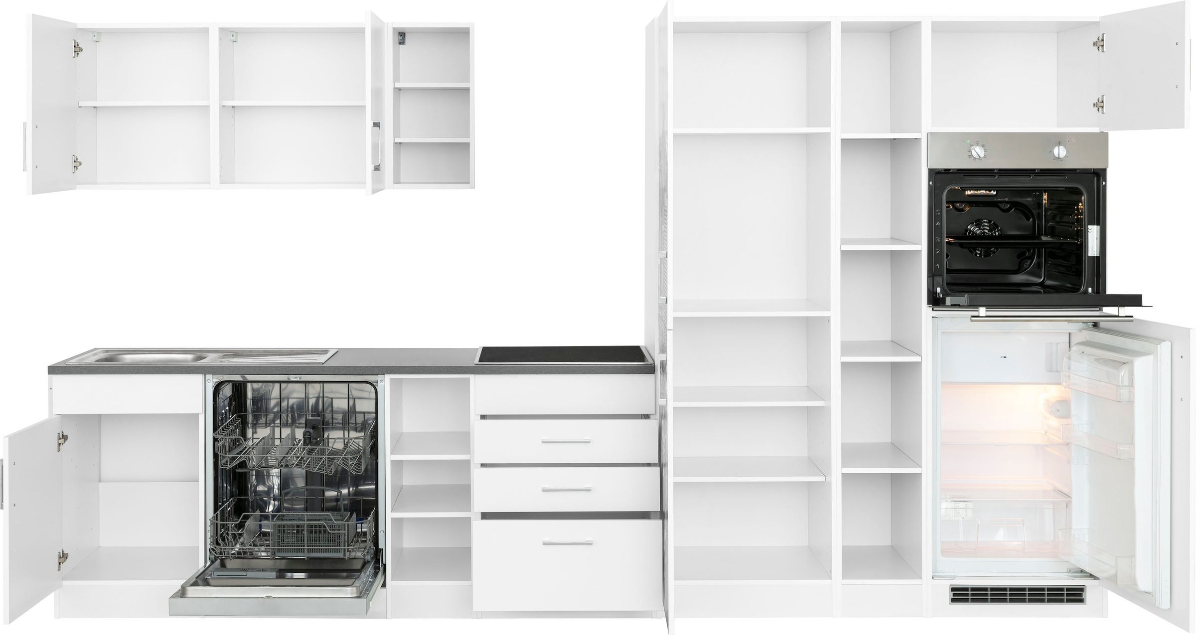 KOCHSTATION Kitchenette »KS-Paris – Küchen mit einzigartigen Fotomotiven auf den Fronten« largeur 350 cm, option appareils électriques et induction