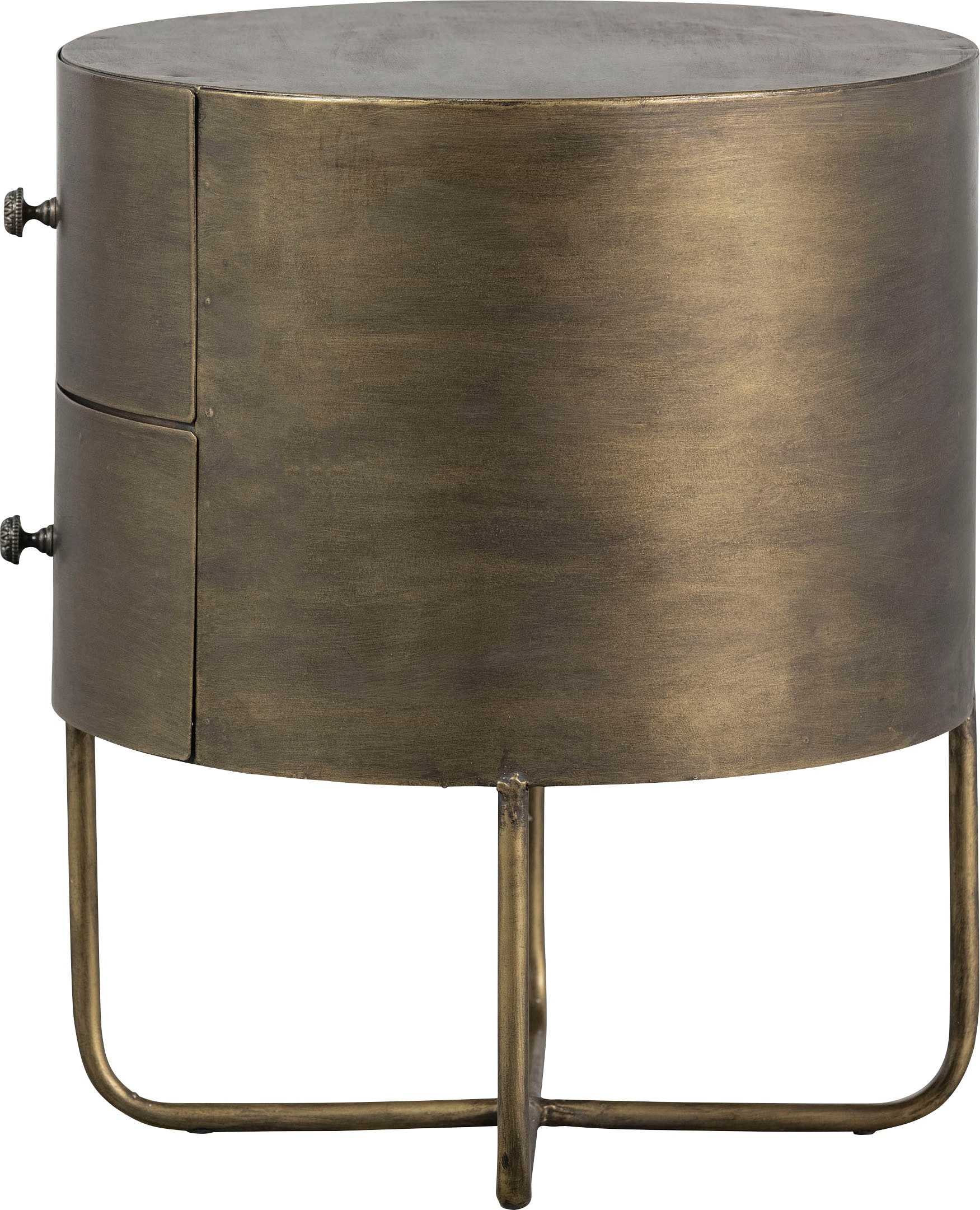 WOOOD Table d'appoint »Glossy Metall Antique-Brass-Beschichtung, H 48 x B 39 x T 39 cm« Deux tiroirs sans rails, facile d'entretien, livré monté